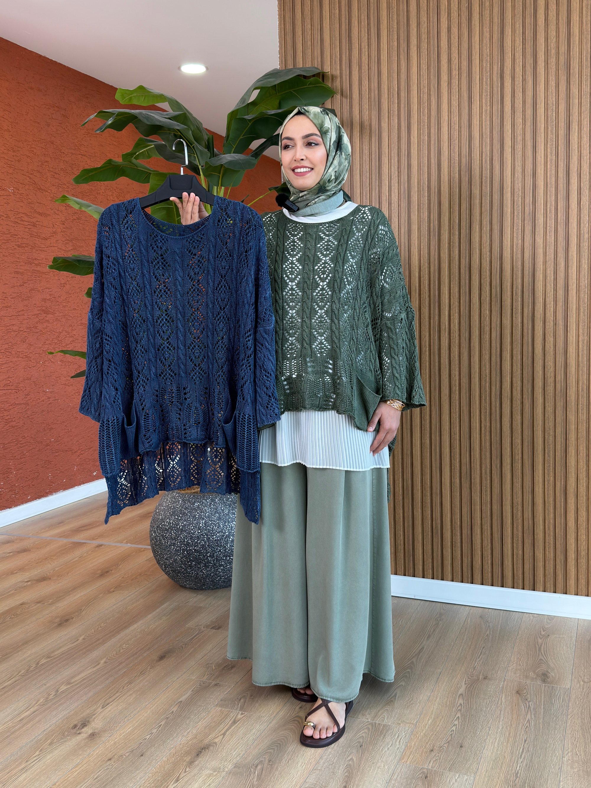 Kadın % 100 Pamuk Acurlu Bluz-Lacivert