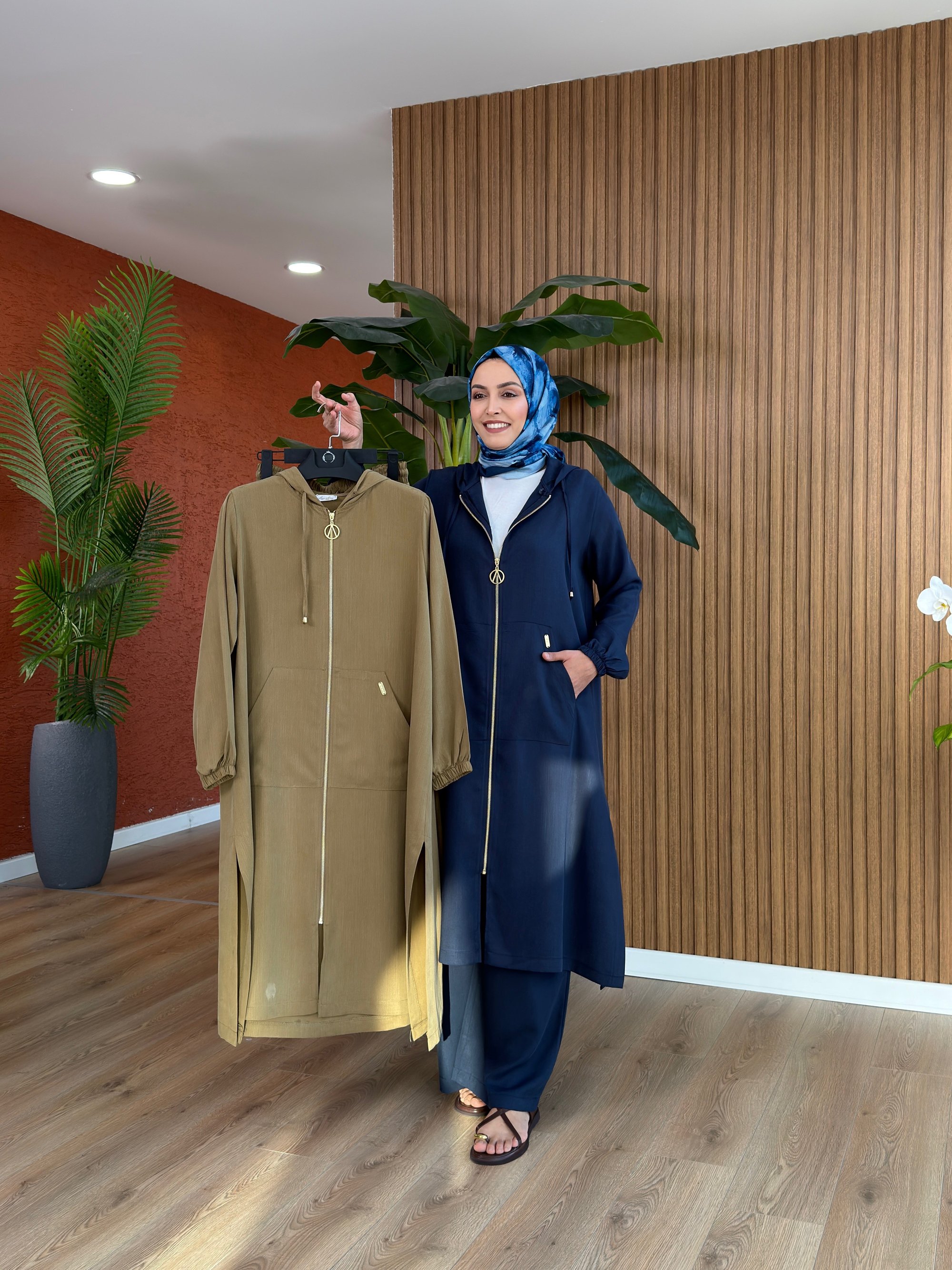 Nisa Uzun Kapşünlu Takım-Yağ Yeşili