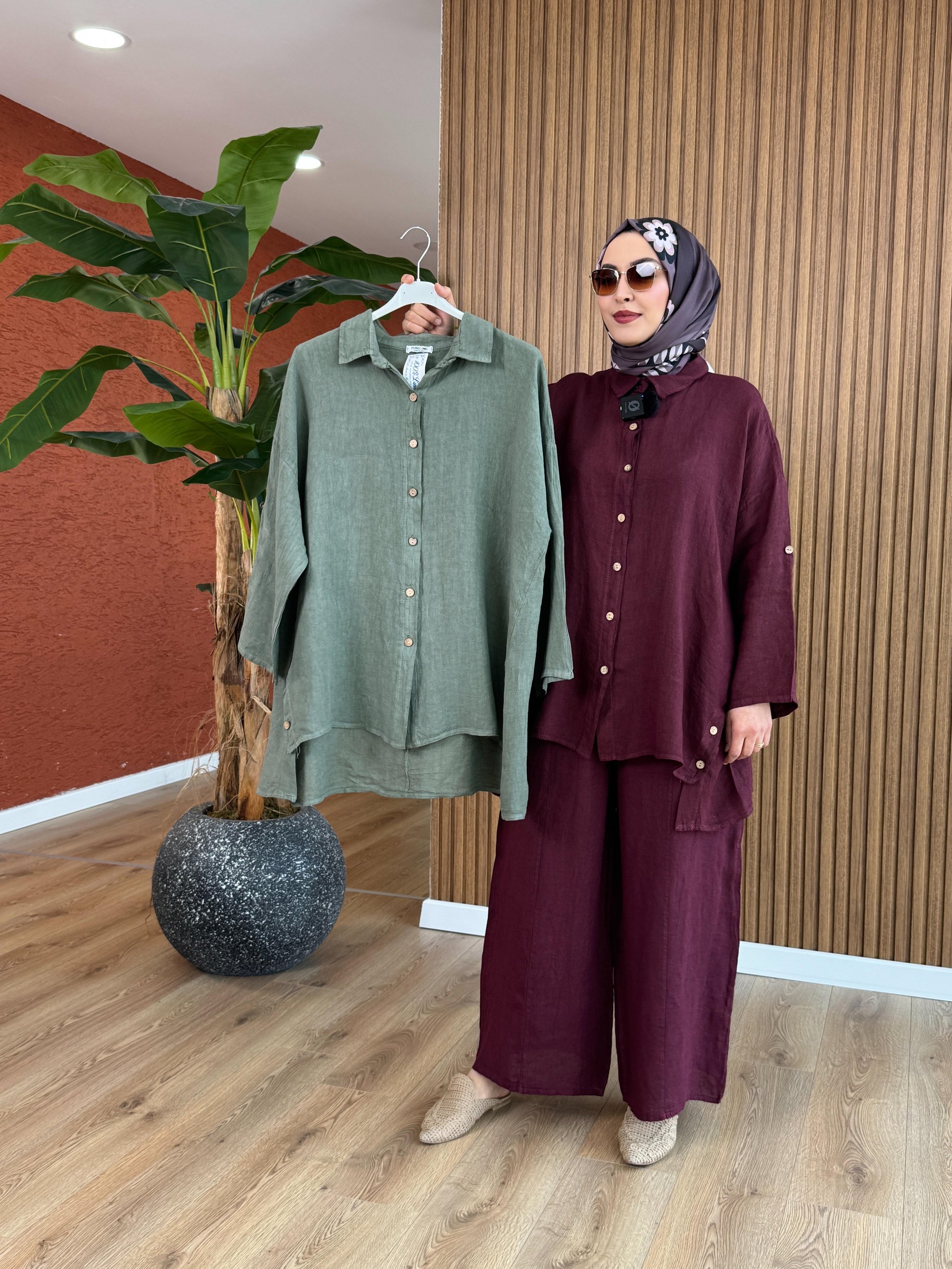 Nur İthal Ham Keten Tunik - Haki