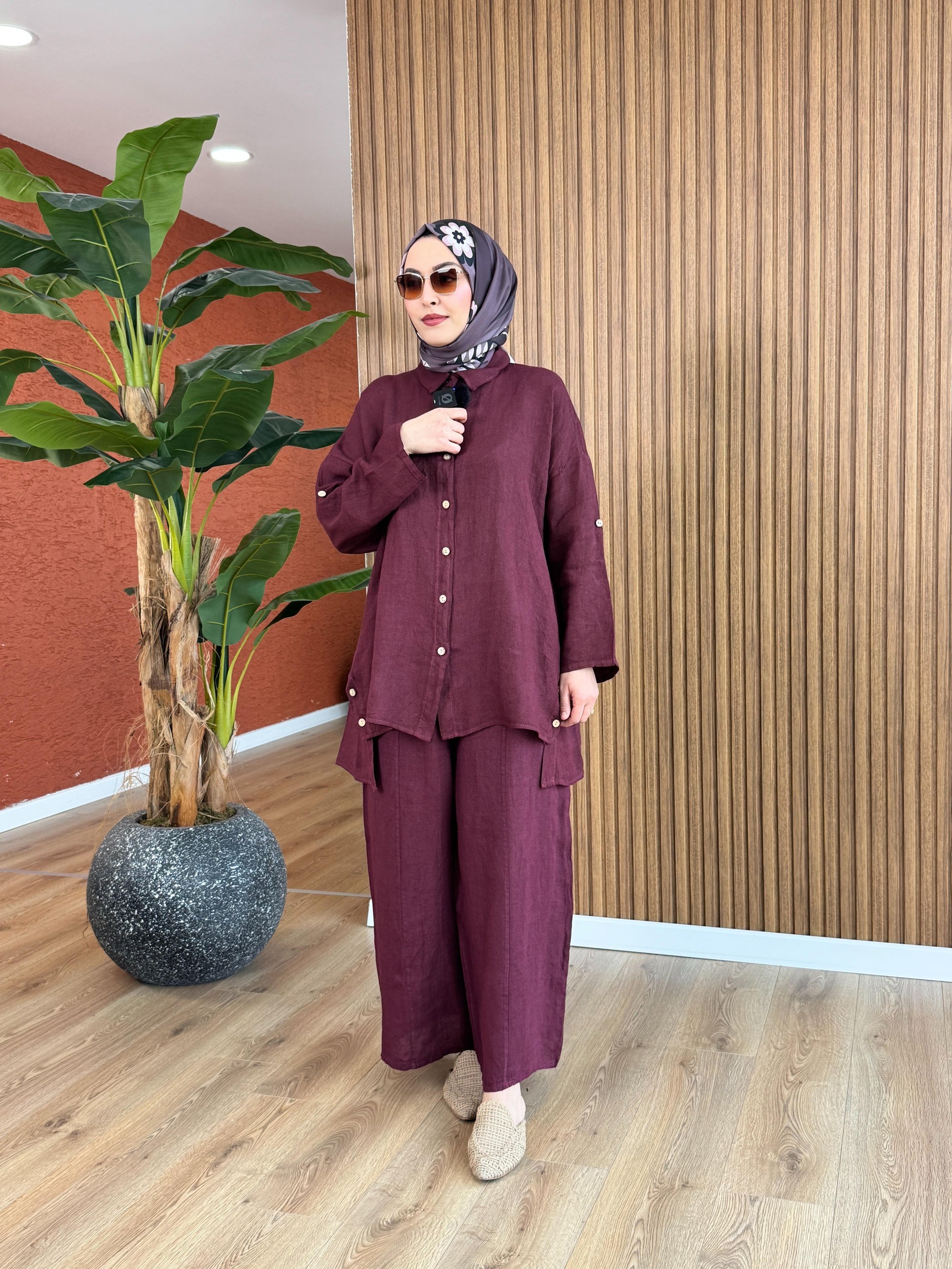 Nur İthal Ham Keten Tunik - Mürdüm