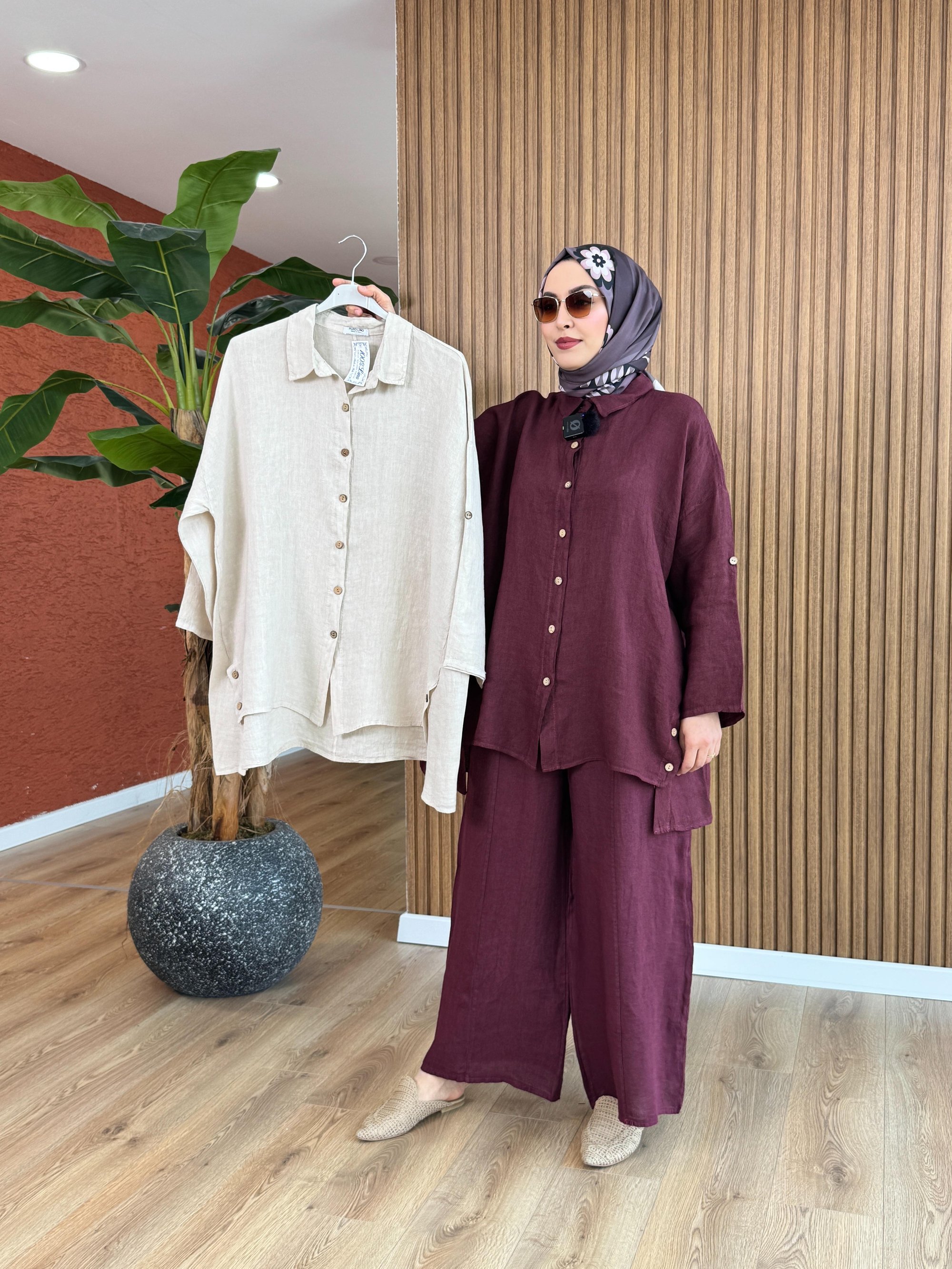 Nur İthal Ham Keten Tunik - Taş