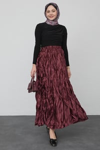 Saten Kraş Bordo Etek