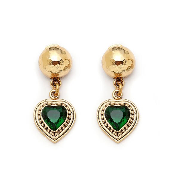 Terra Vein Yeşil Zirkon Kalp Charm İğneli Küpe