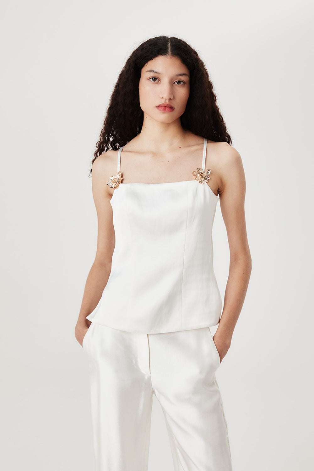 Ekru Saten Top