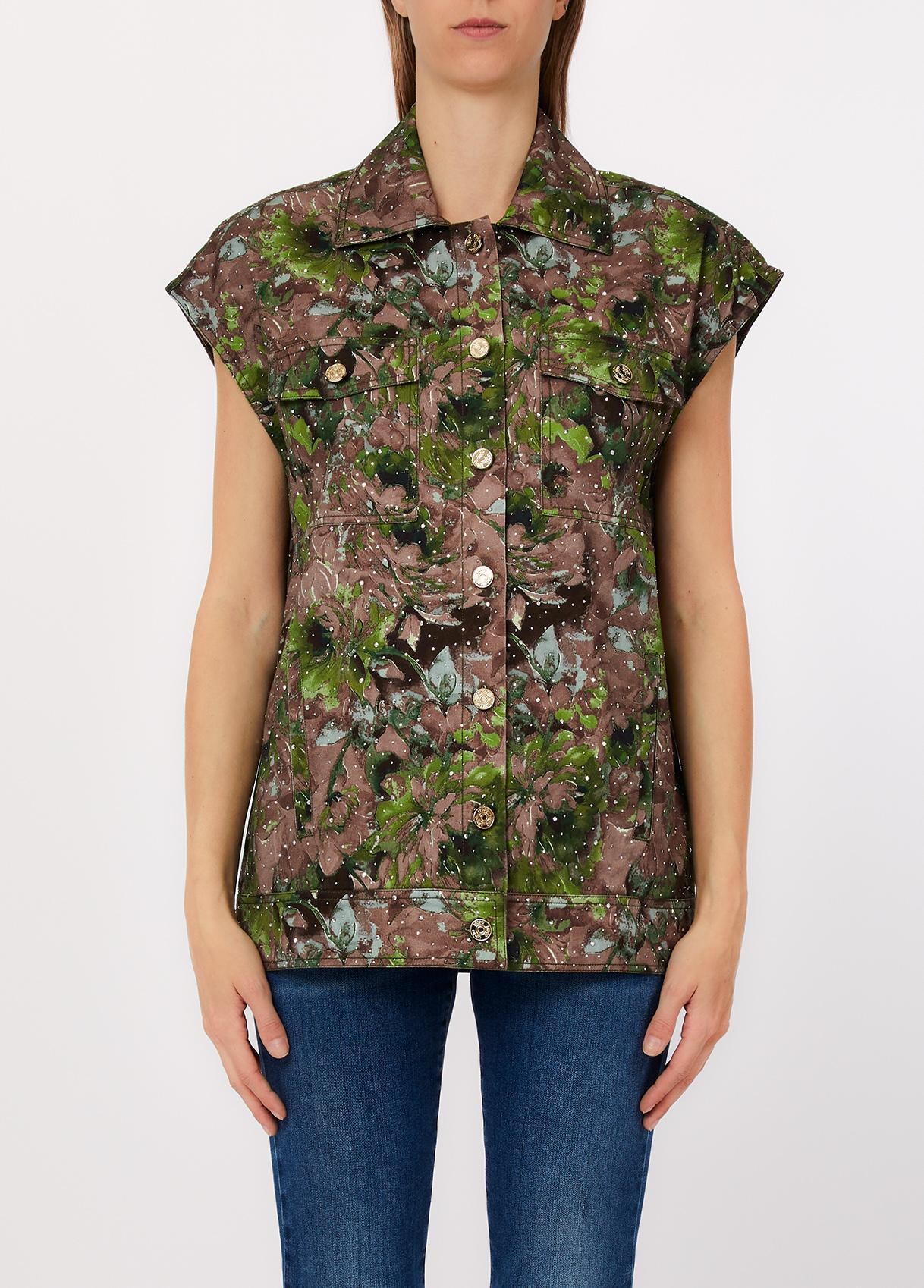 Floral Desenli Denim Yelek