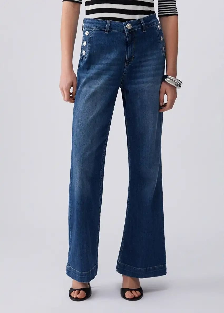 Düğme Detaylı Jean Pantolon