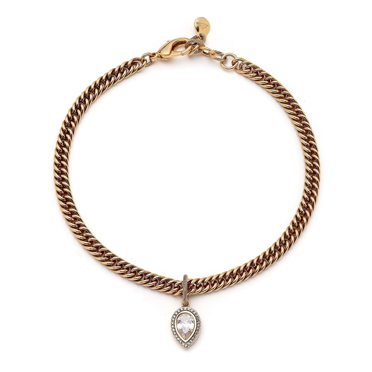 Bold Drop Zirkon Damla Charm Altın Kaplama Zincir Kolye