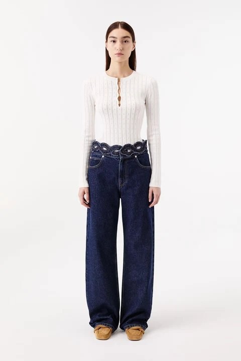Bel Detaylı Denim Pantolon