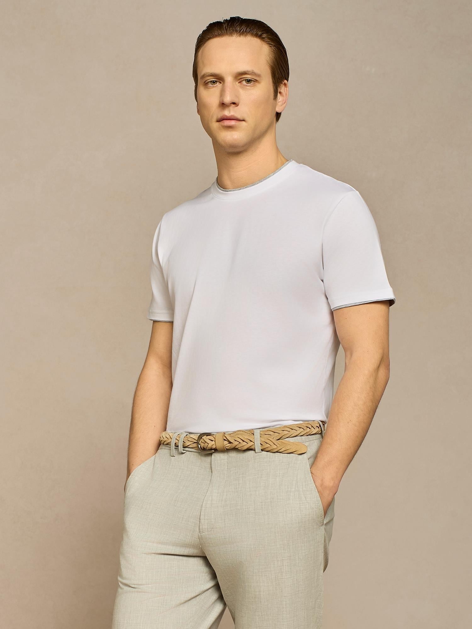 Kontrast Renkli Beyaz T-shirt