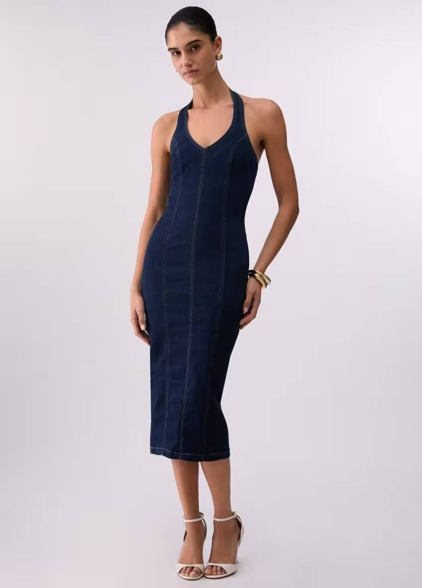 Denim Midi Elbise