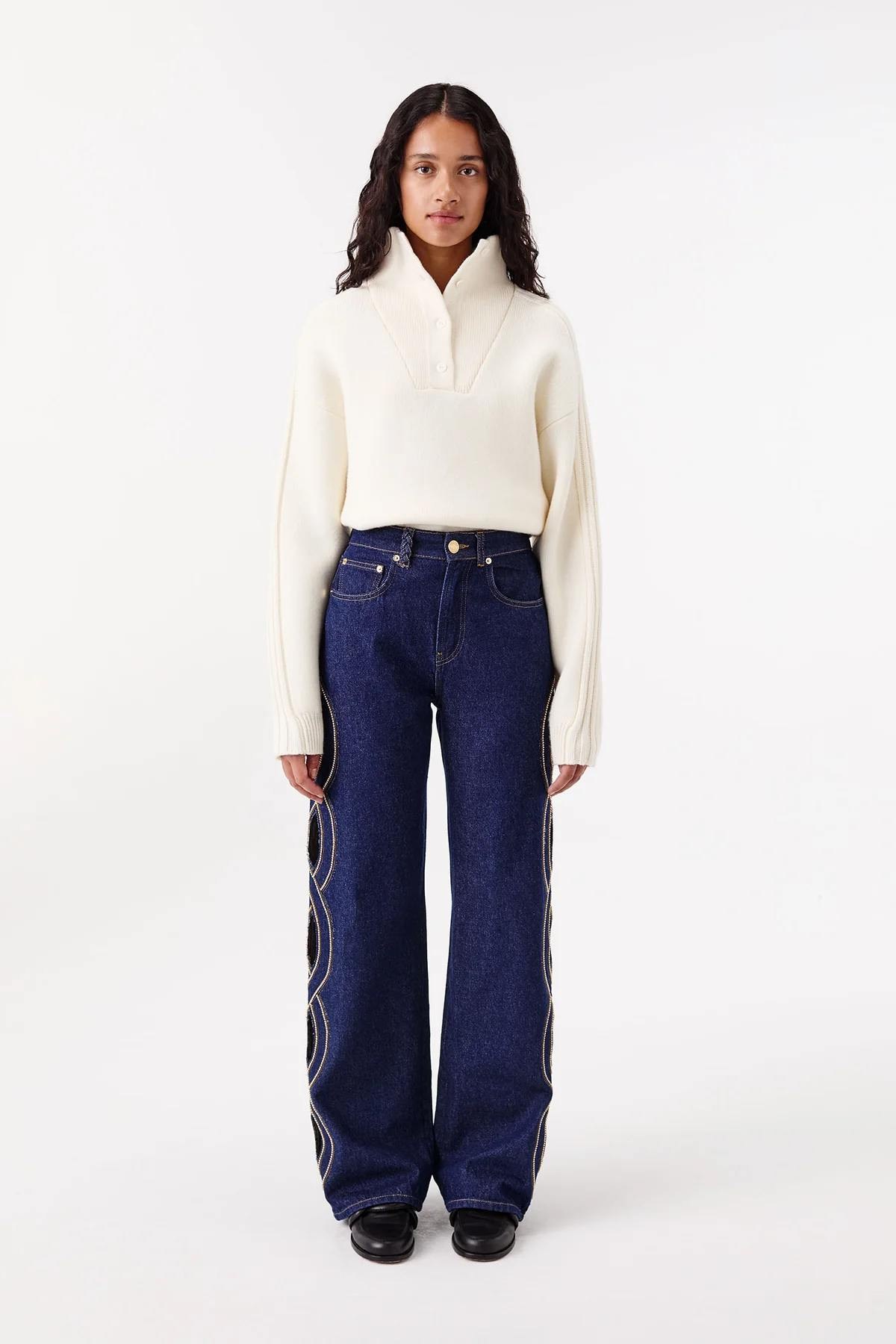 Cut Out Detaylı Denim Pantolon
