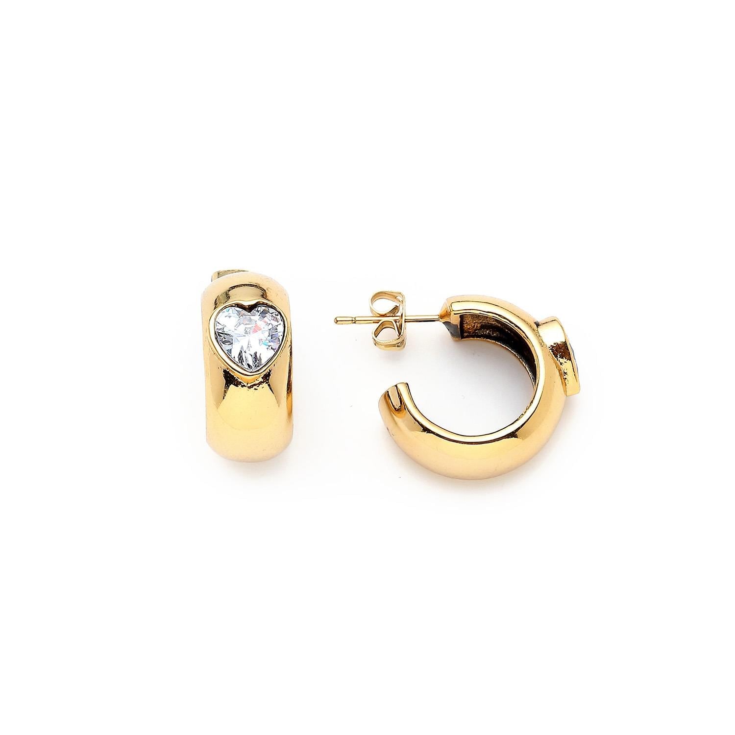 Golden Mini Heart Zirkon Kalp İğneli Halka Küpe