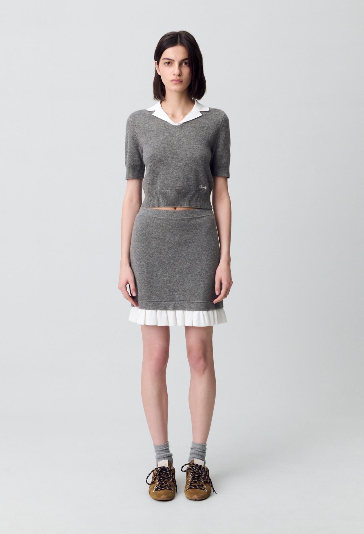 Claudie PierlotGri Pileli Triko Etek