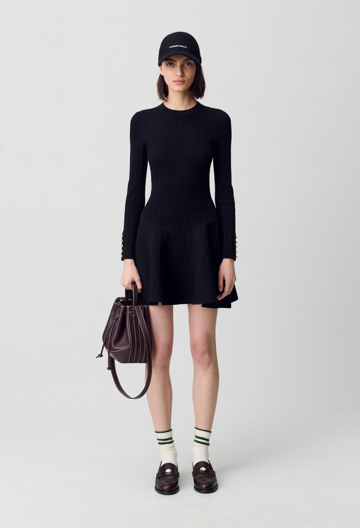Claudie PierlotSiyah Triko Patenci Elbise