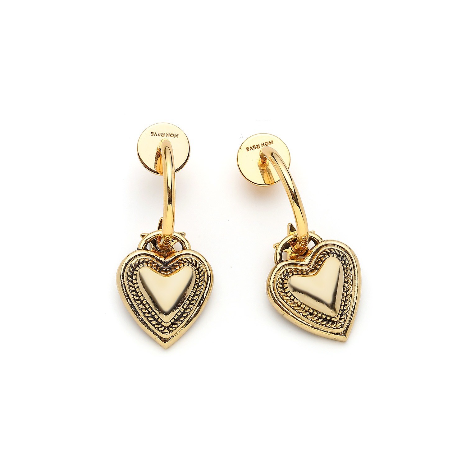 Amorae Kalp Charm Altın Kaplama İğneli Küpe