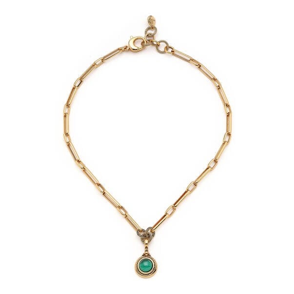 Malachite Doğaltaş Charm Altın Kaplama Zincir Kolye