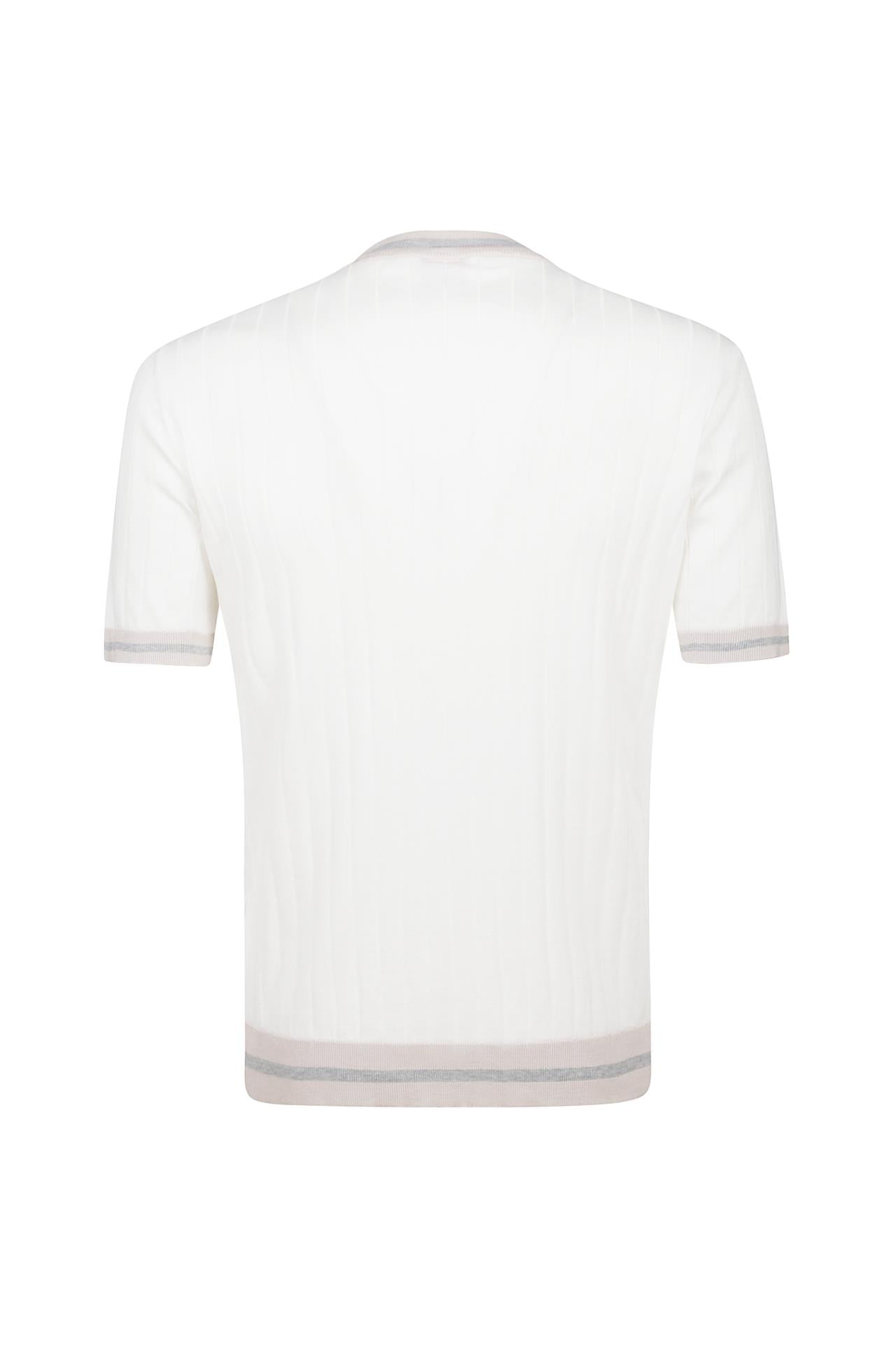 EleventyŞerit Dokulu Beyaz Pamuk T-Shirt