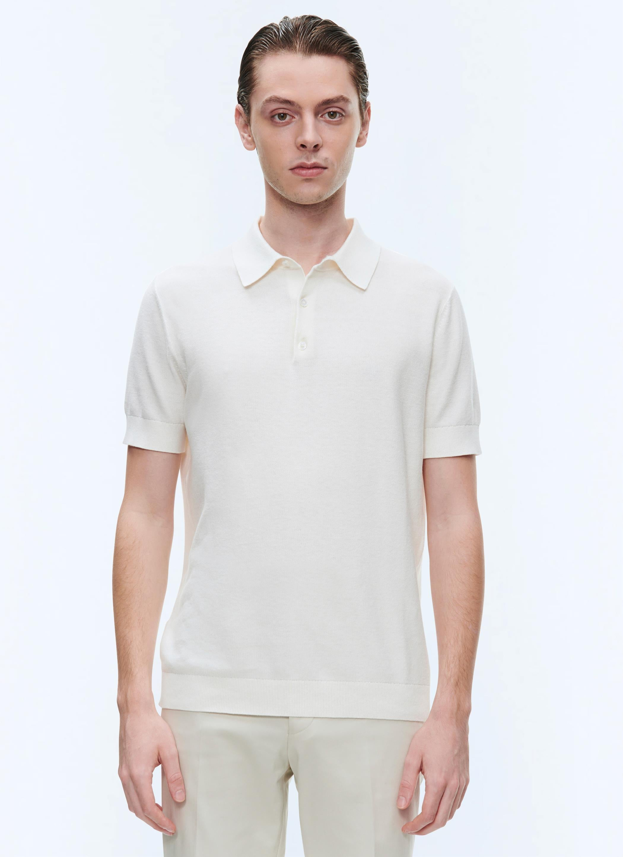FursacPamuk ve Kaşmir Ekru Polo Yaka T-Shirt