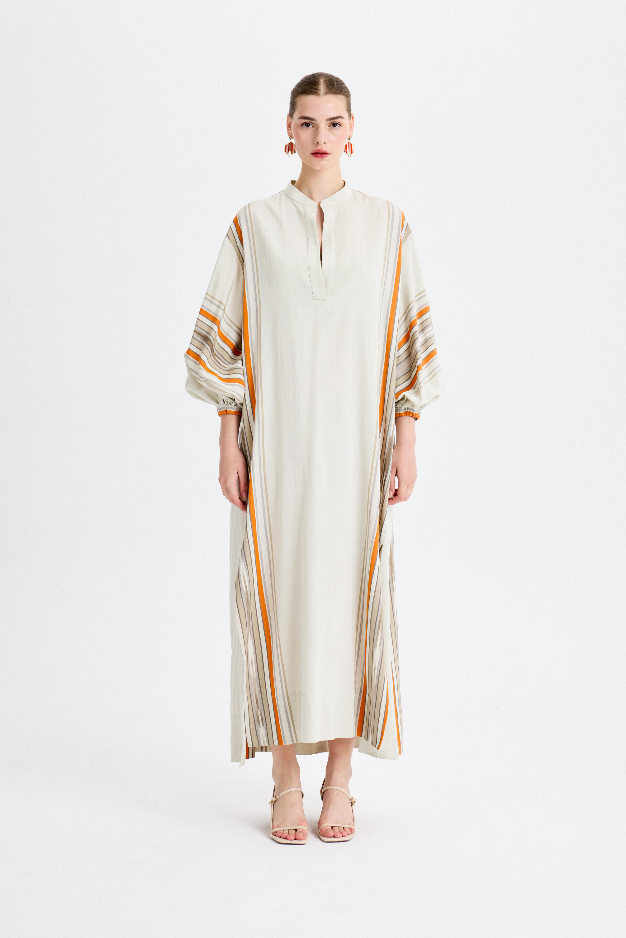 KutniaGri Turuncu Maxi Kaftan Elbise