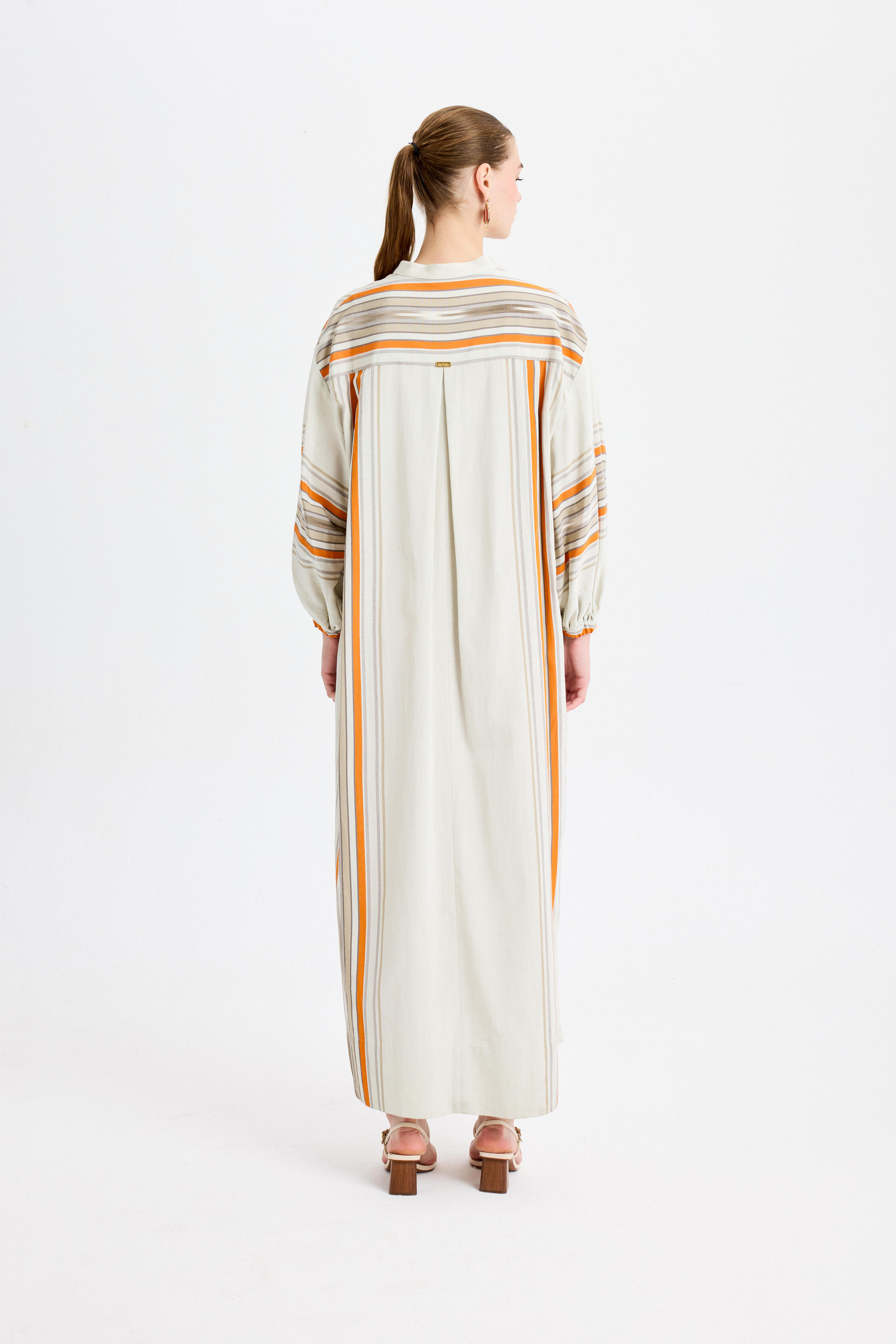 KutniaGri Turuncu Maxi Kaftan Elbise