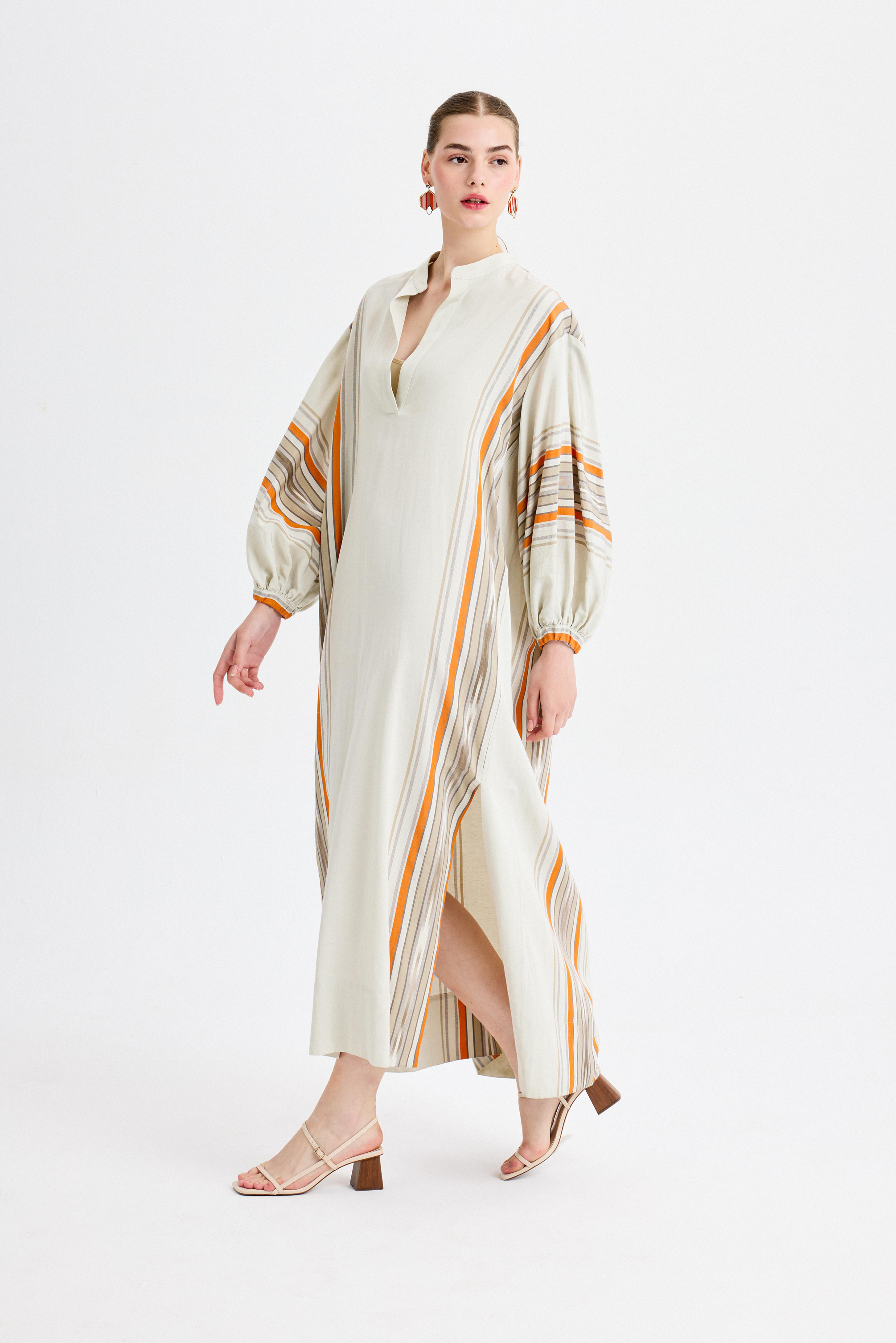 KutniaGri Turuncu Maxi Kaftan Elbise