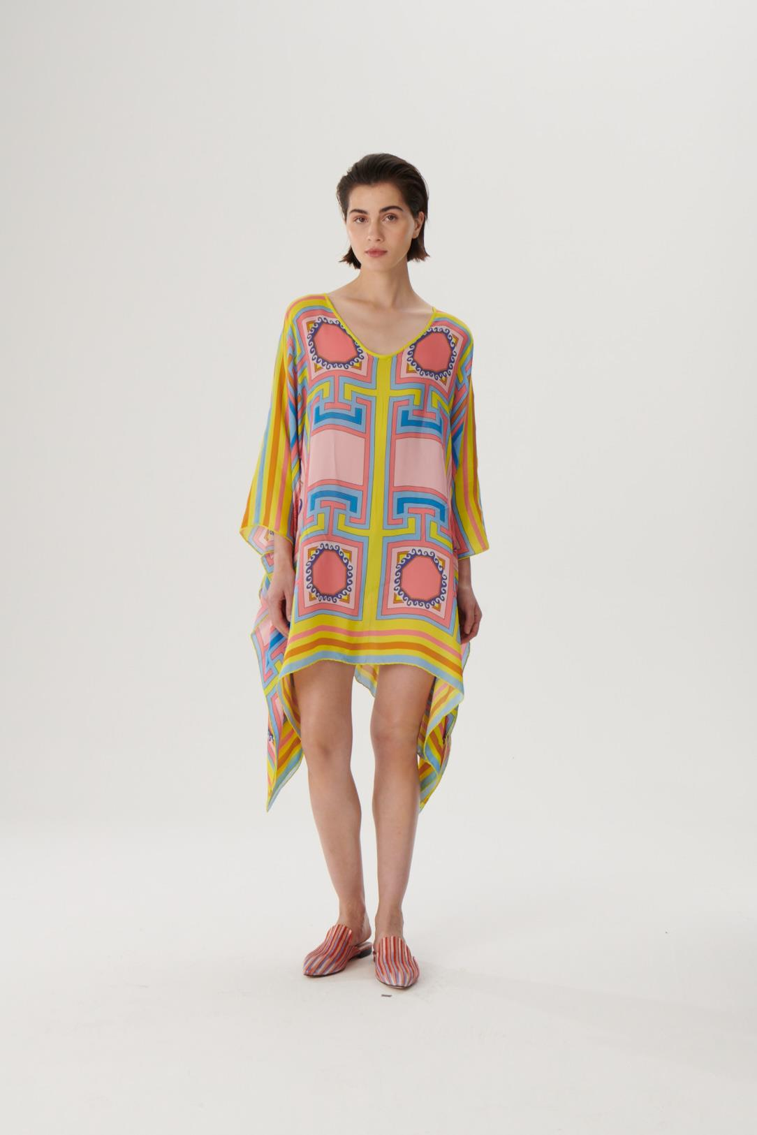 KutniaSarı Desenli İpek Kimono