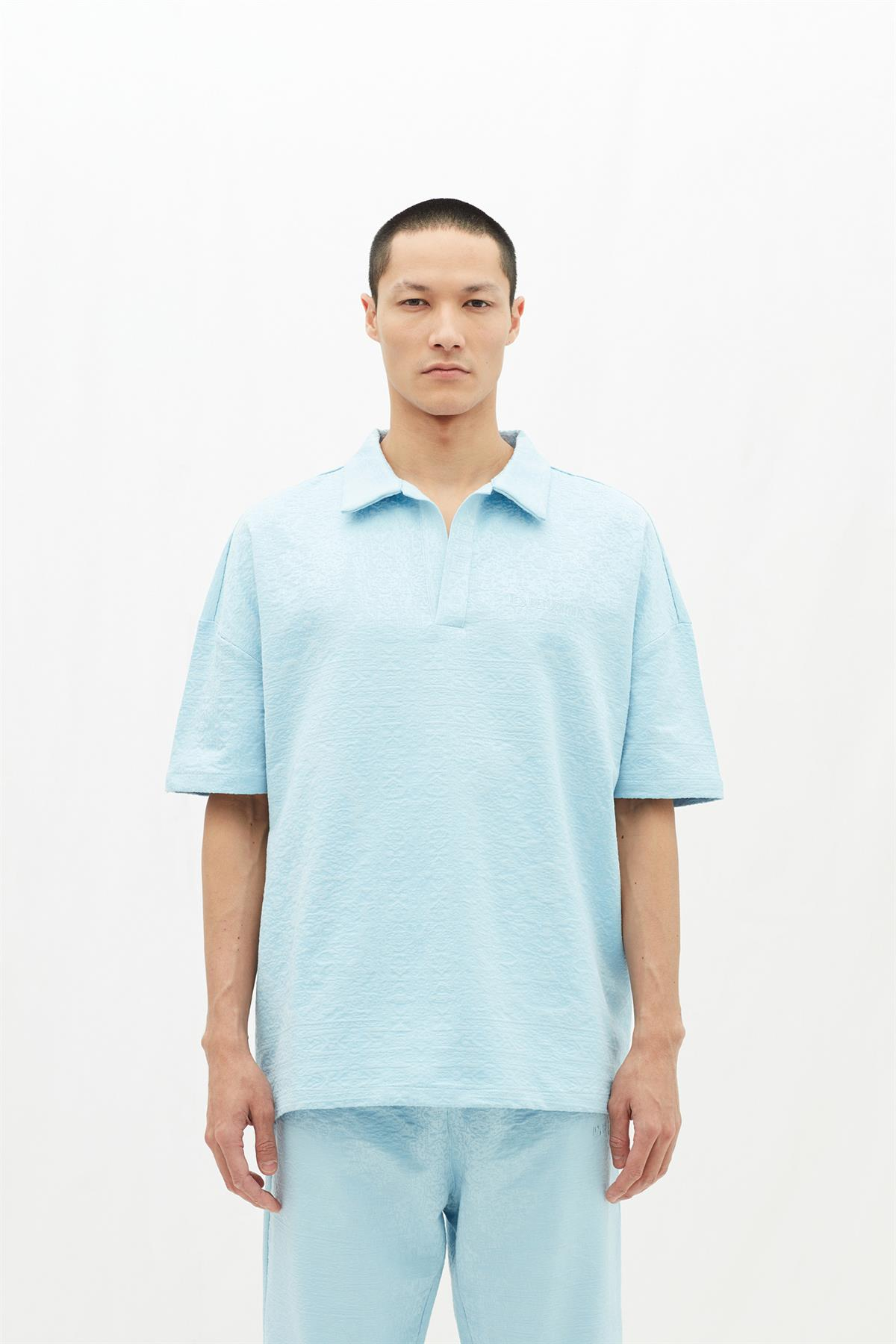 Les BenjaminsJakarlı Mavi Polo Yaka T-shirt