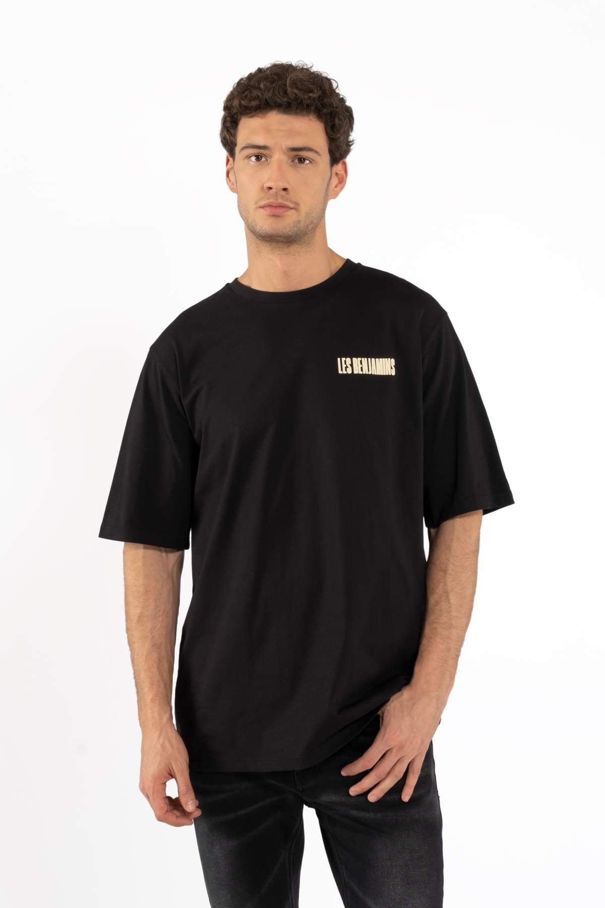 Les BenjaminsSiyah Bisiklet Yaka Logo Baskı Oversize T-shirt