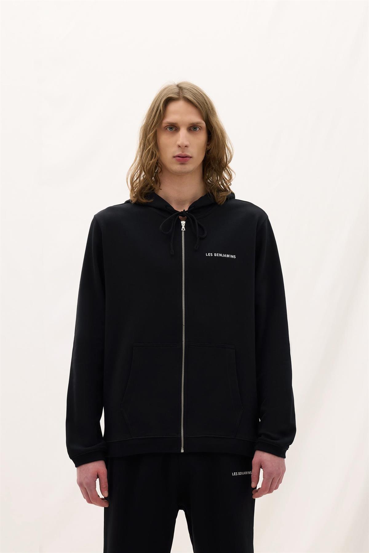 Les BenjaminsSiyah Kapüşon Detaylı Fermuarlı Sweatshirt