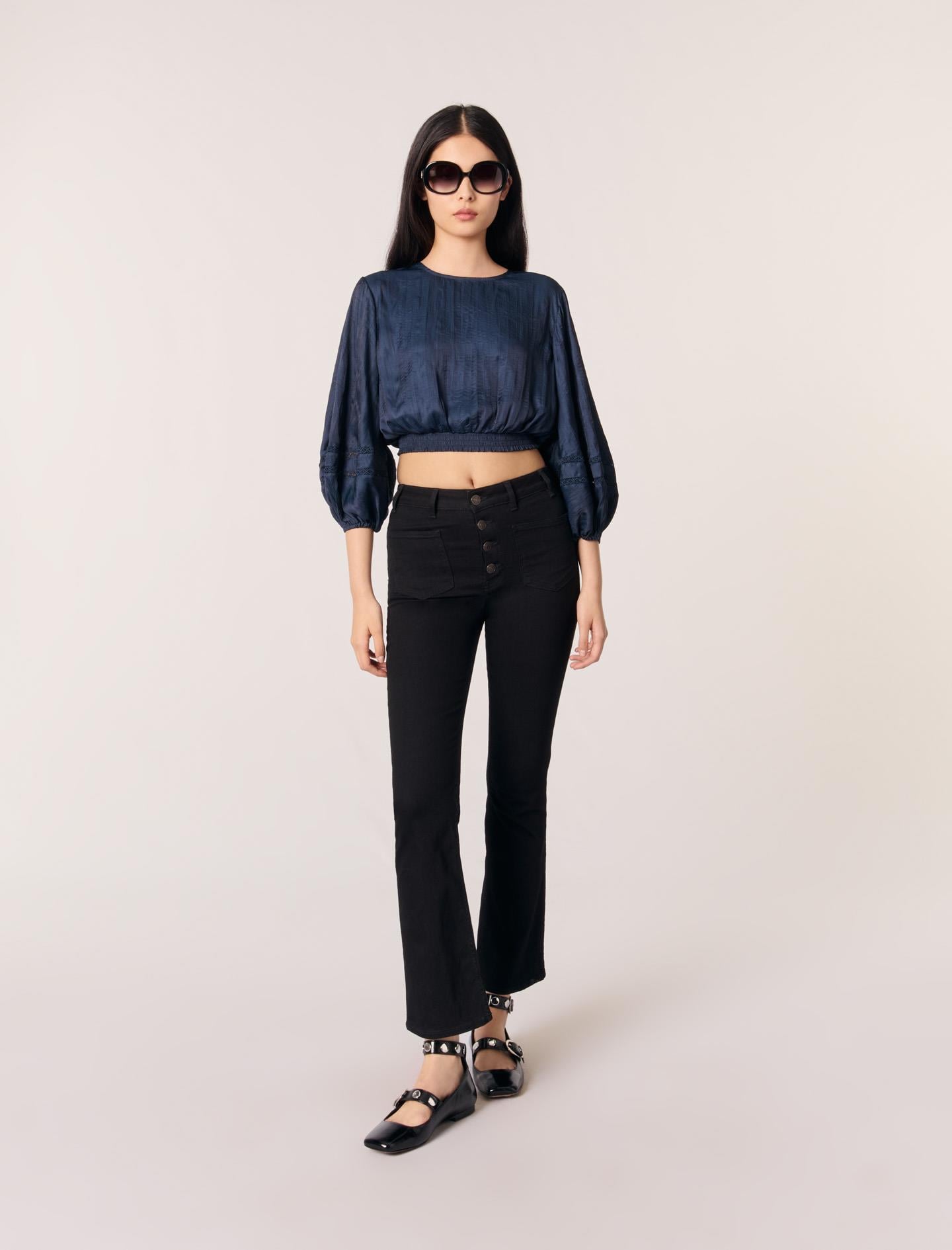 MajeDelik işi geçişli crop bluz