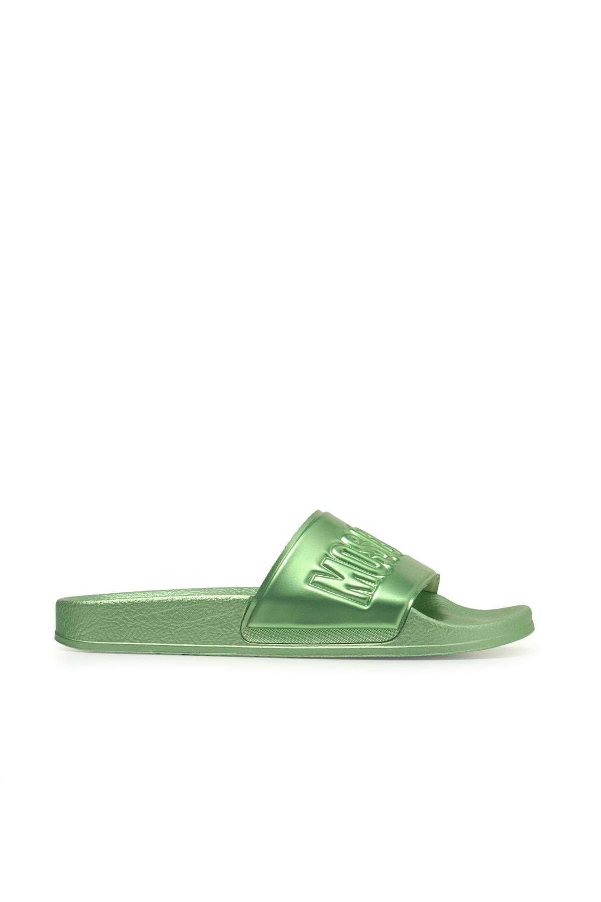 Moschino ShoesYeşil Metalik Platform Tabanlı Terlik