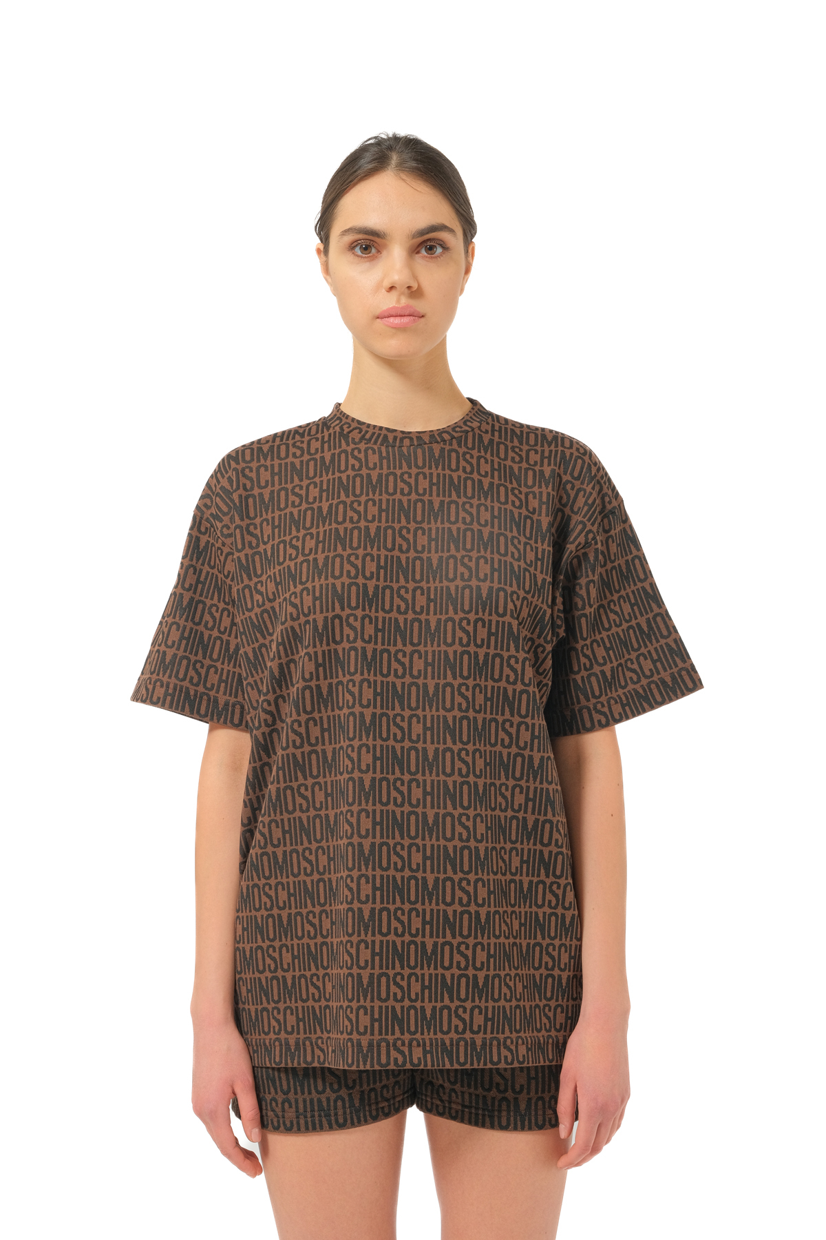 MoschinoKahverengi Logo Kadın Oversize T-shirt