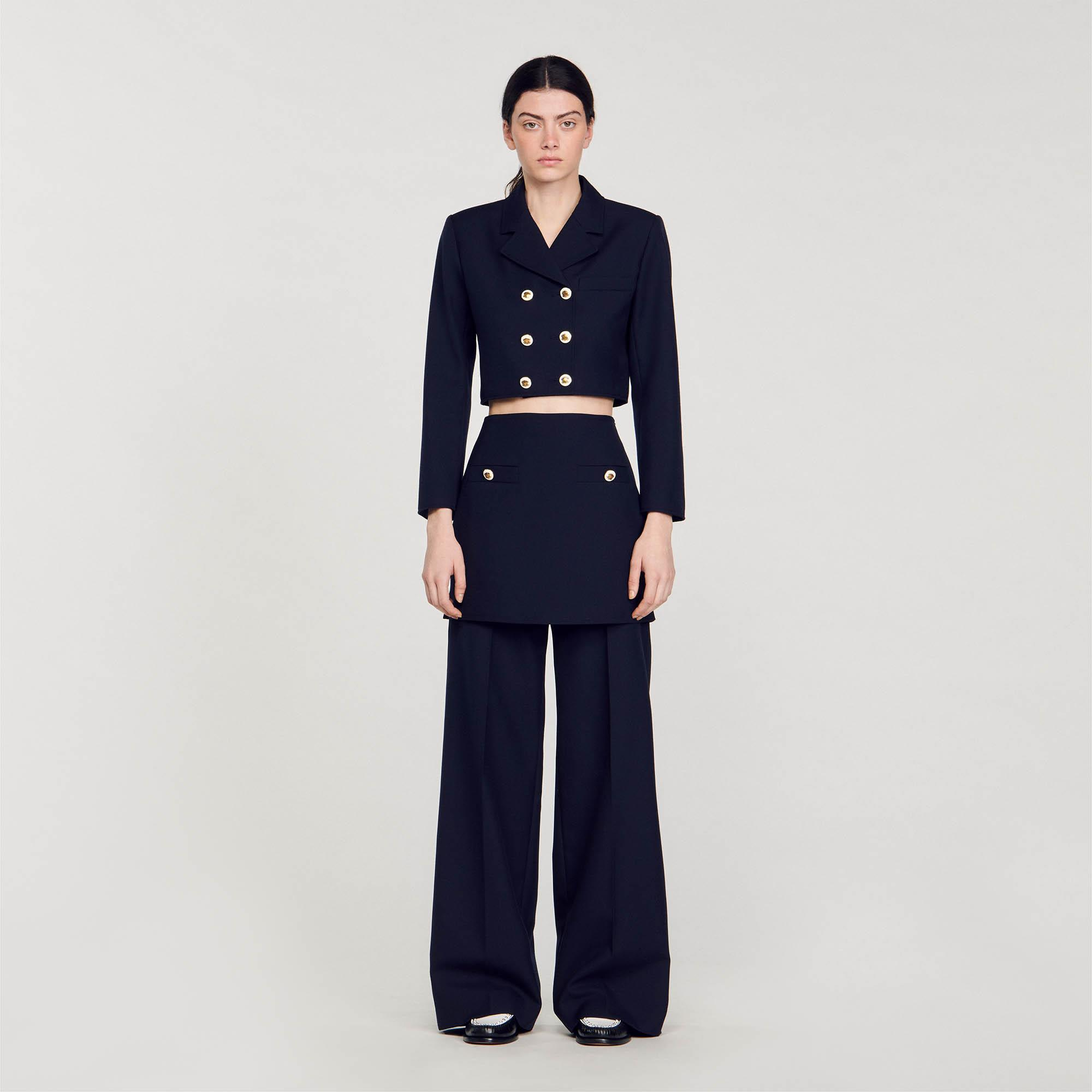 SANDROGold Düğme Detaylı Lacivert Crop Blazer