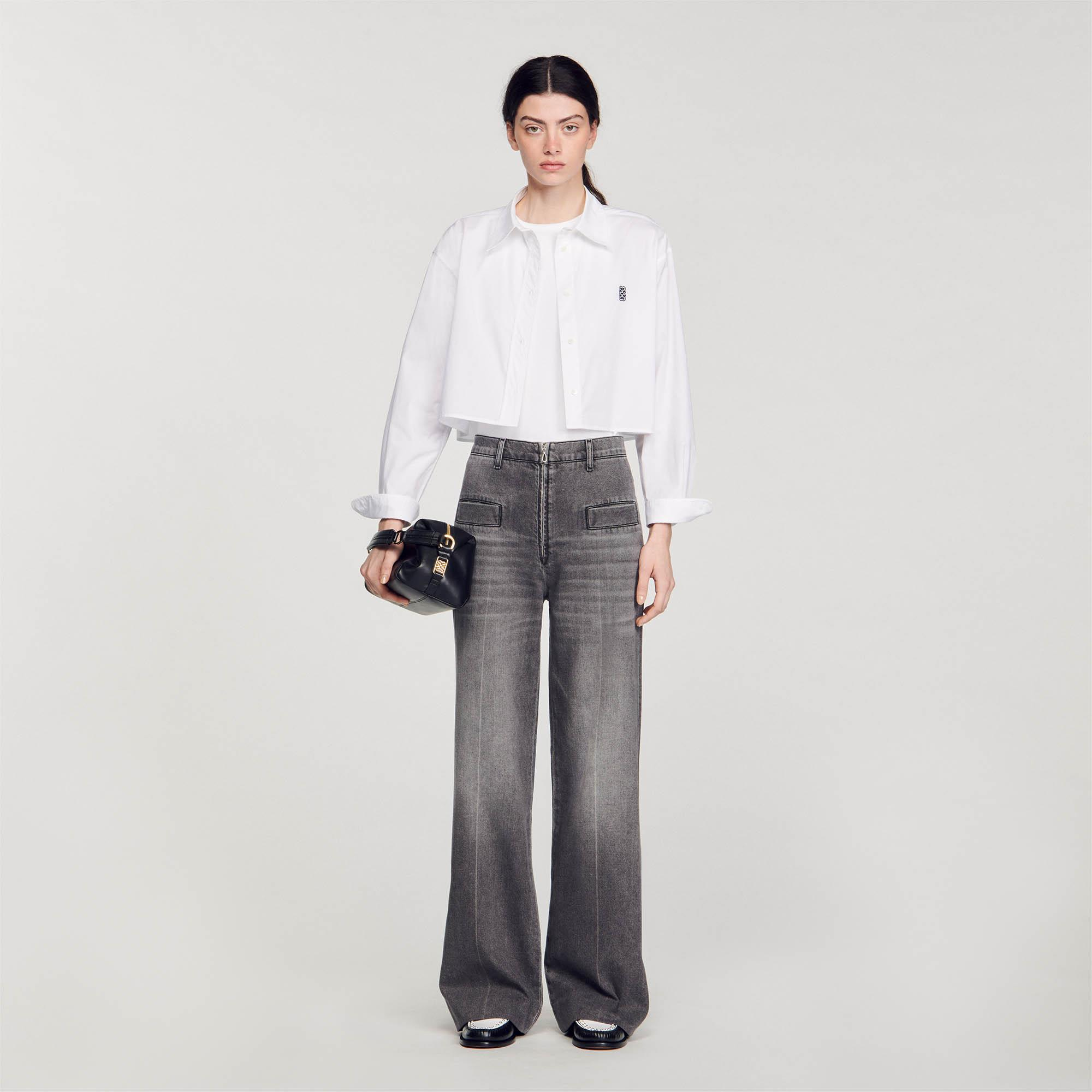 SANDROOversize Kesim Gri Jean Pantolon