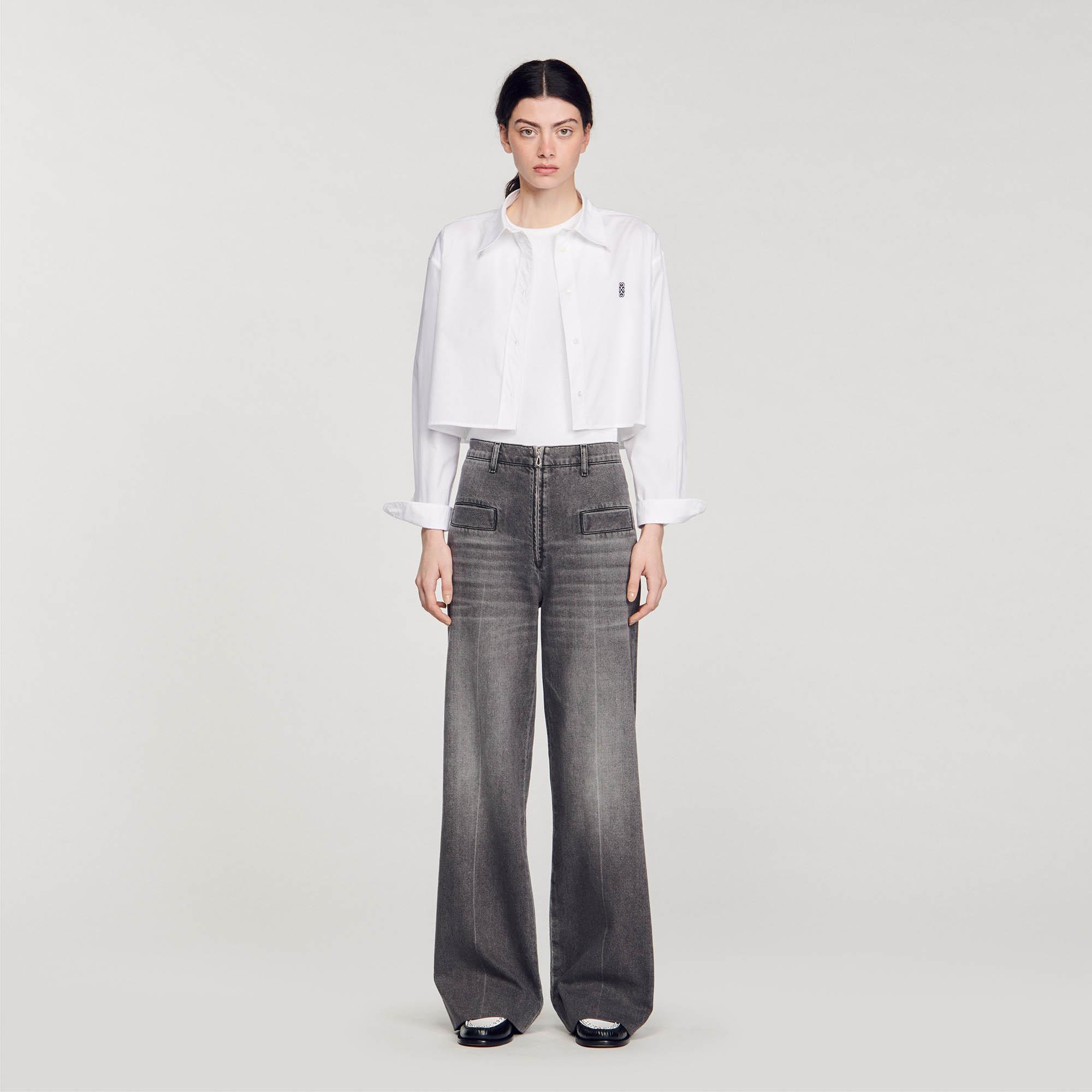 SANDROOversize Kesim Gri Jean Pantolon