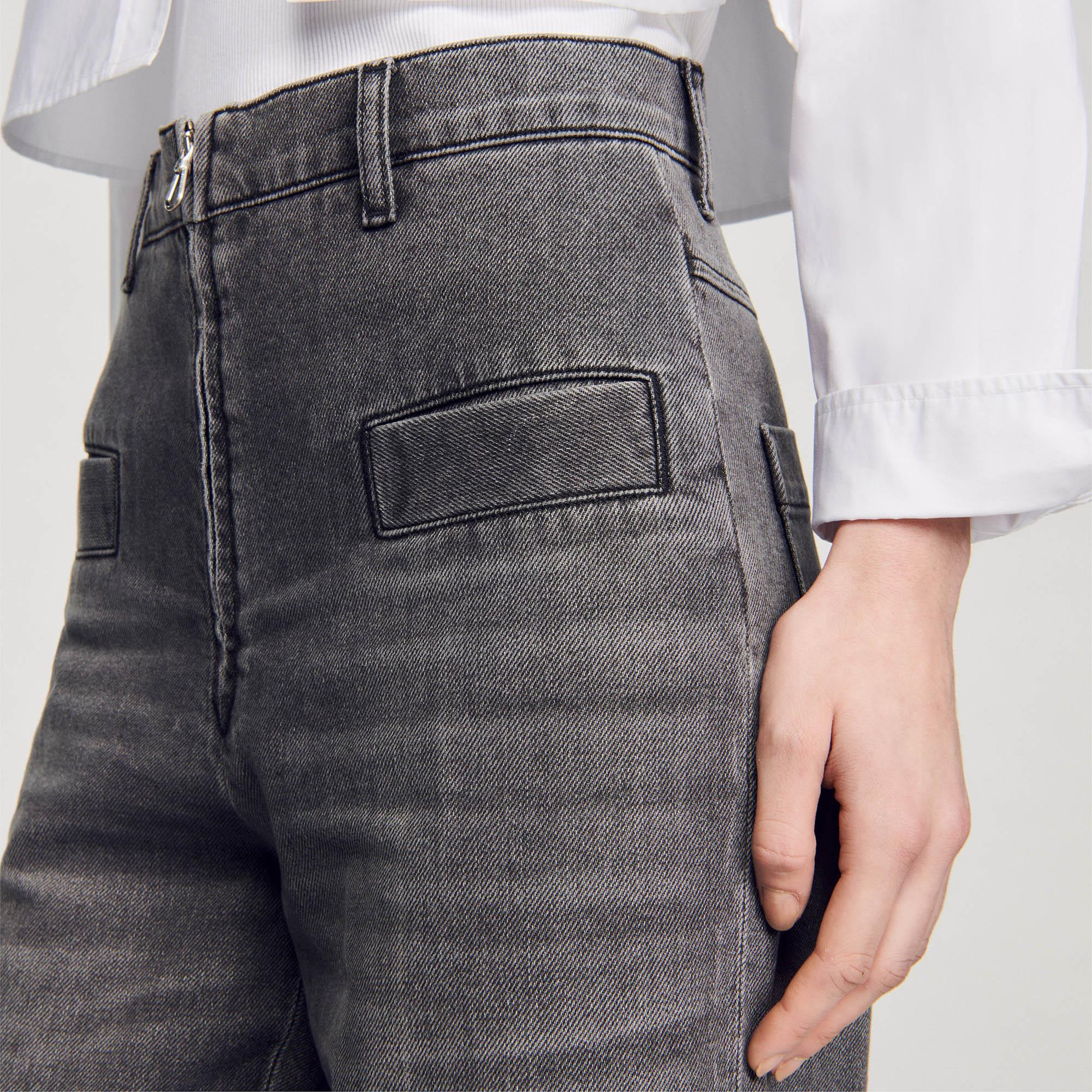 SANDROOversize Kesim Gri Jean Pantolon