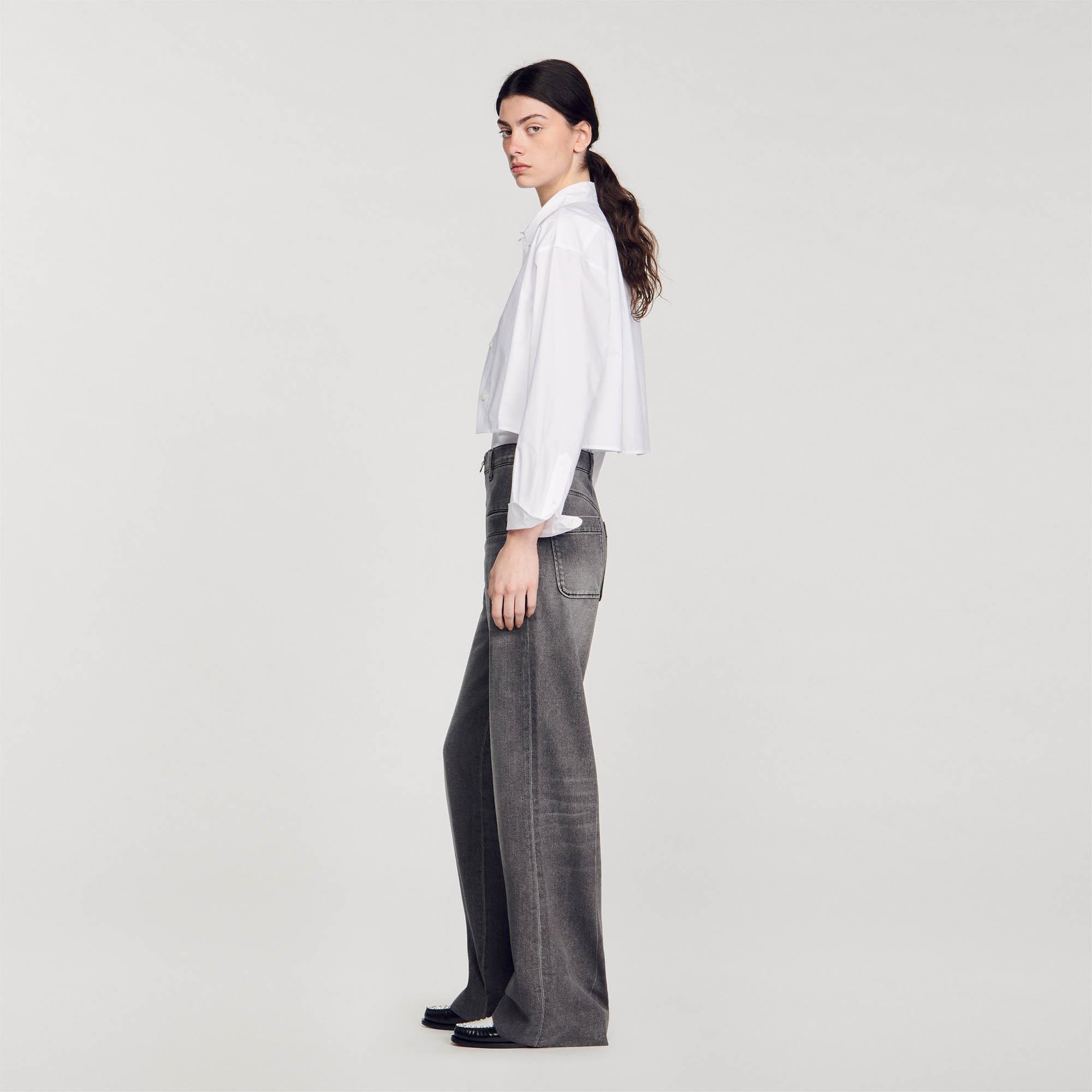 SANDROOversize Kesim Gri Jean Pantolon
