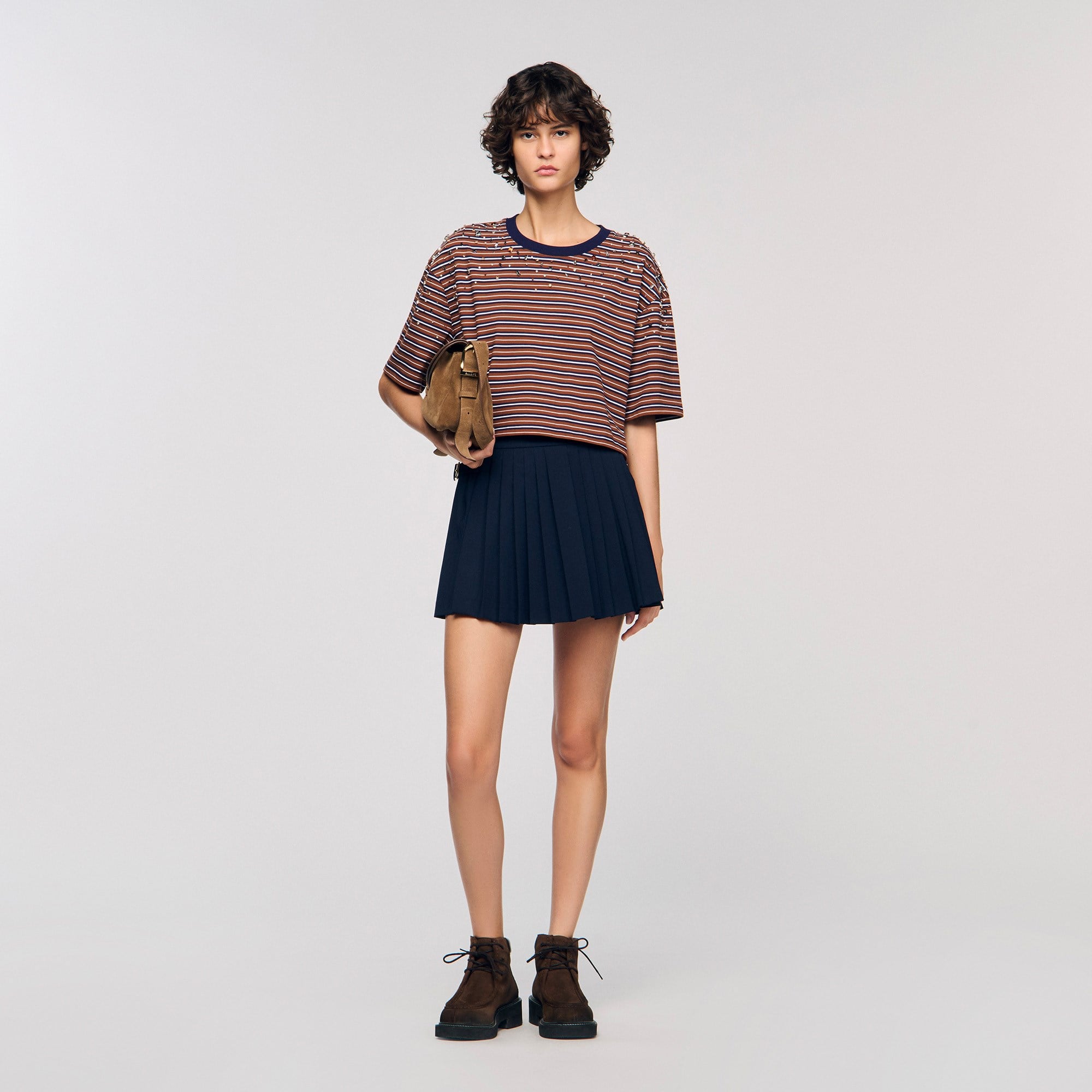 SANDROTaşlı Çizgili Crop T-shirt