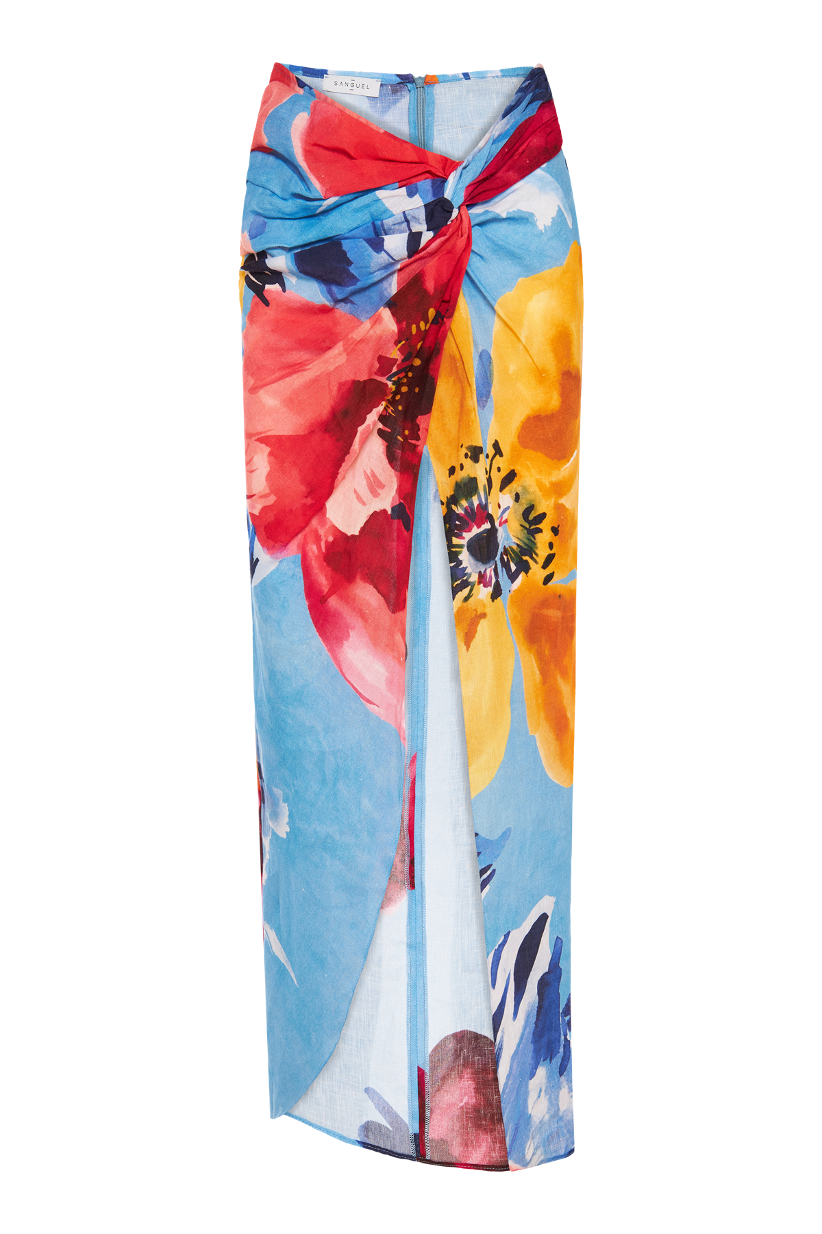 SanguelFloral Desen Keten Uzun Etek
