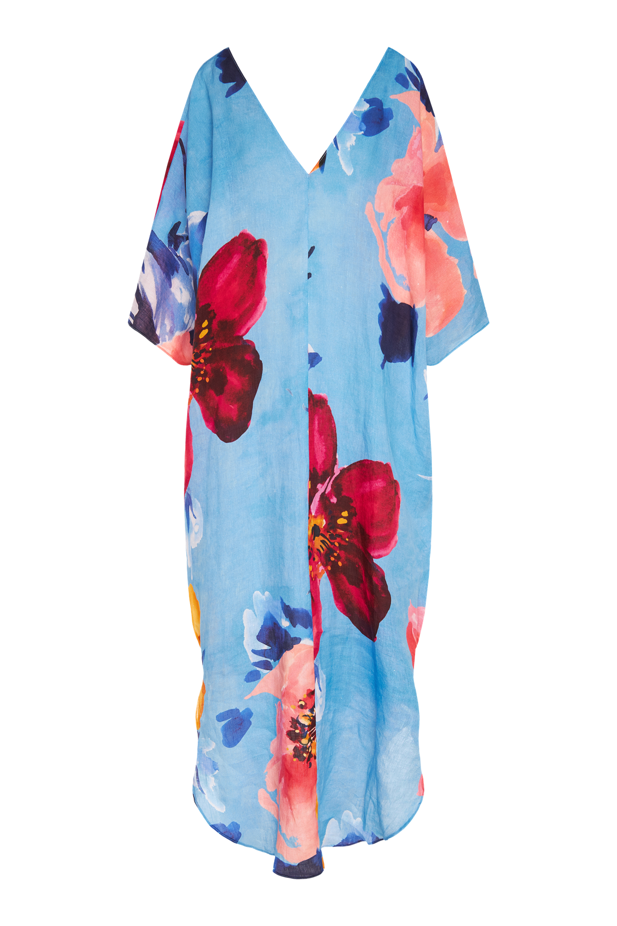 SanguelV Yaka Floral Desen Keten Elbise
