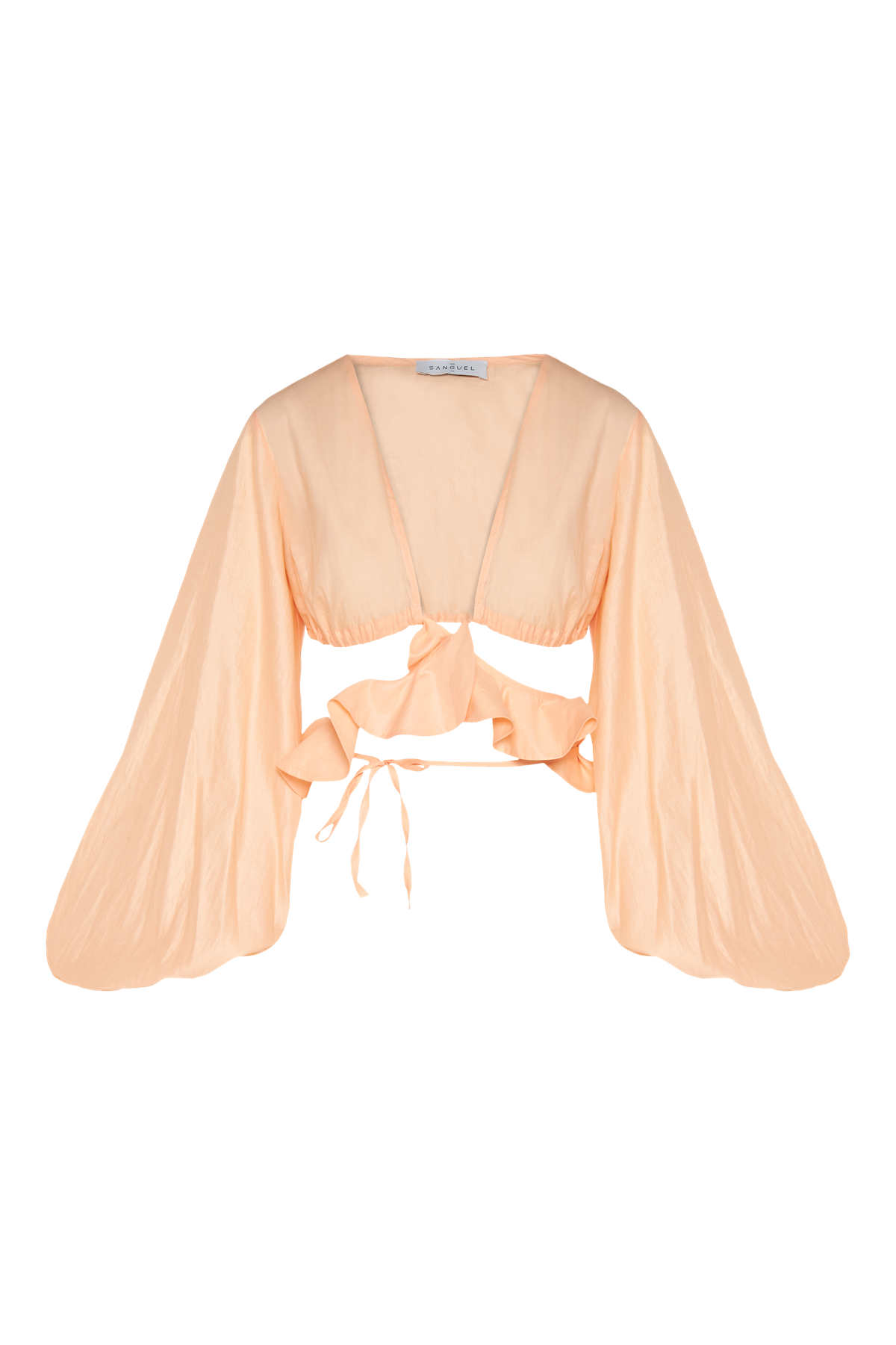 SanguelVolanlı Keten Crop Bluz