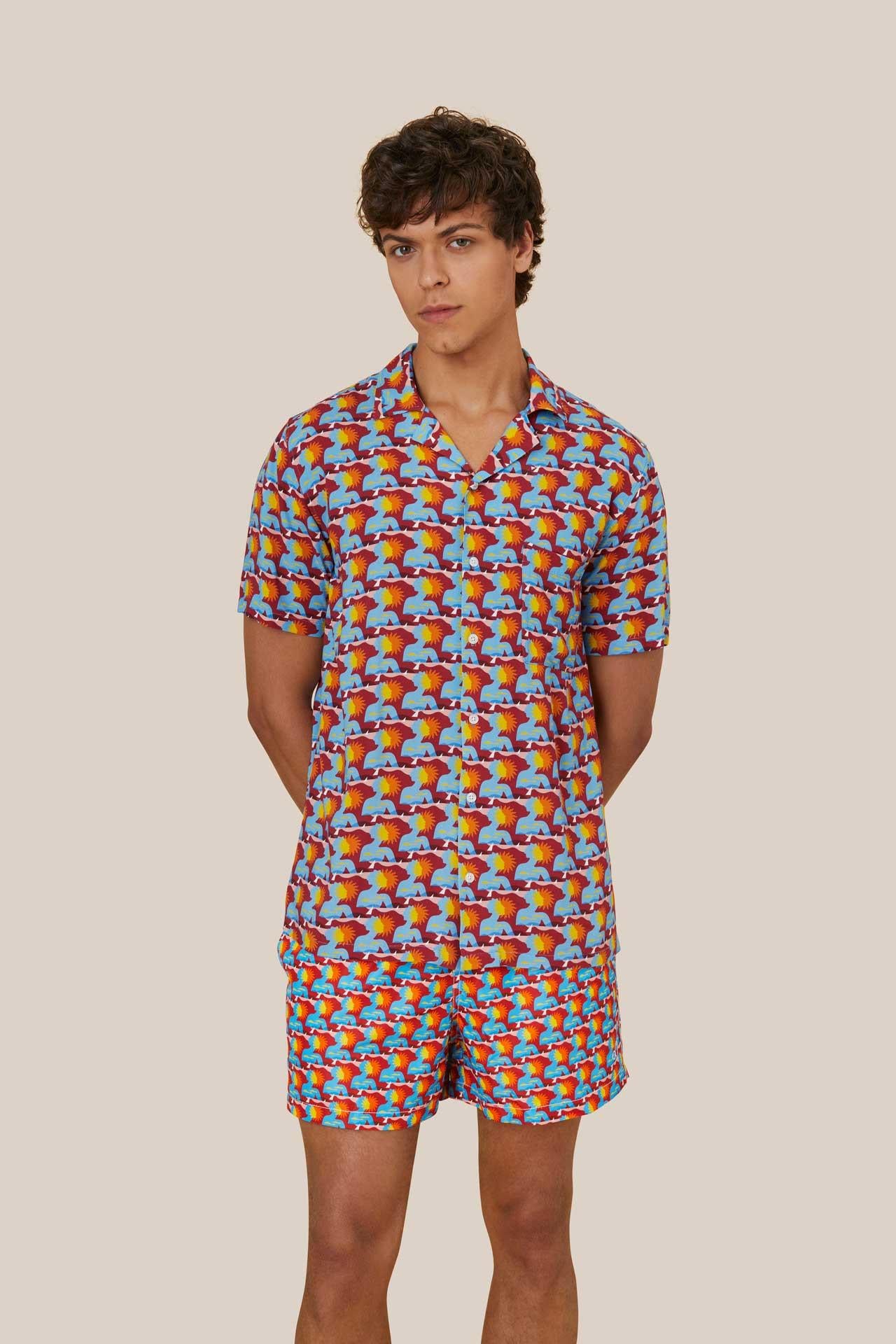 ArrelsKırmızı Desenli Kısa Kollu Gömlek