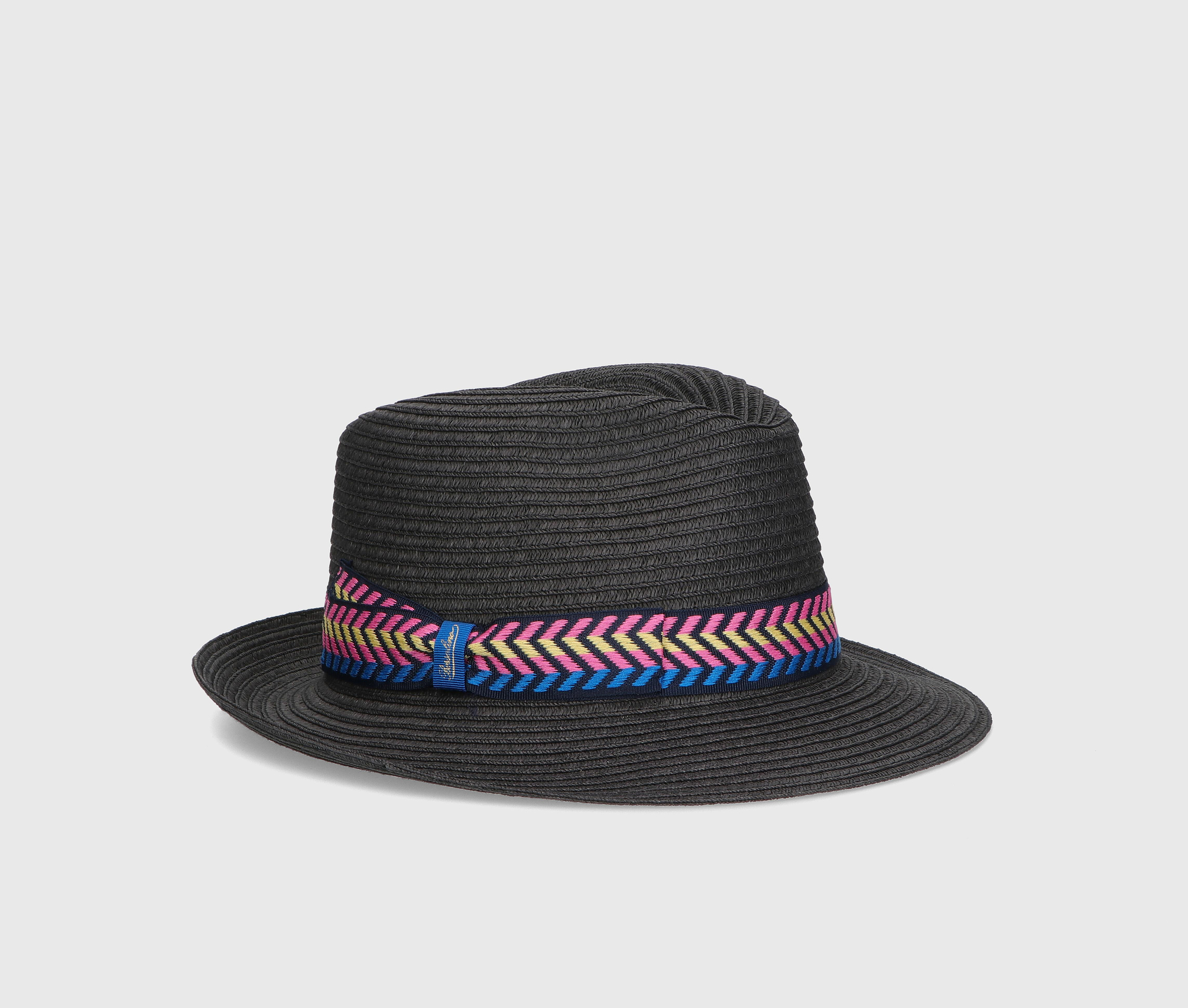 BorsalinoRenkli Şerit Detaylı Siyah Fedora Şapka