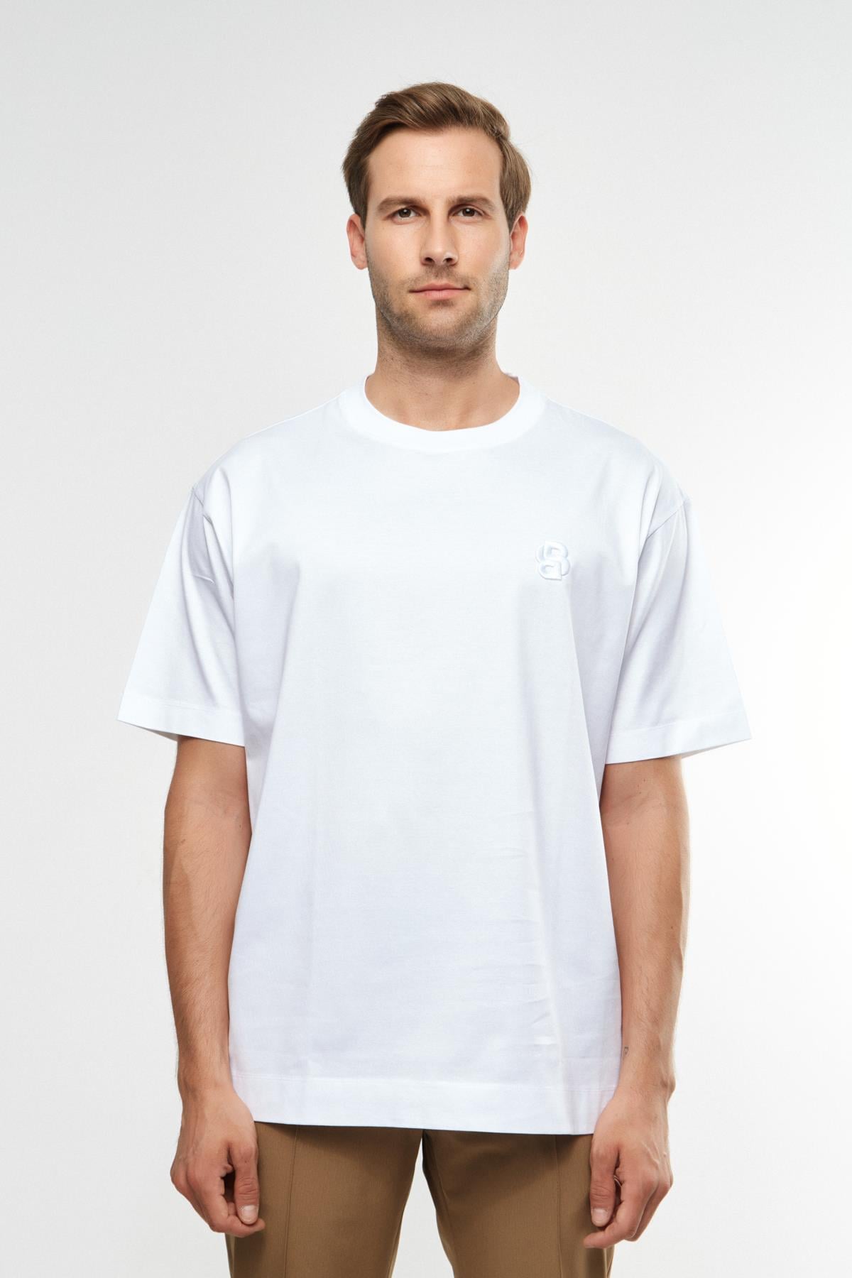 BossBeyaz Nakışlı Beyaz T-shirt