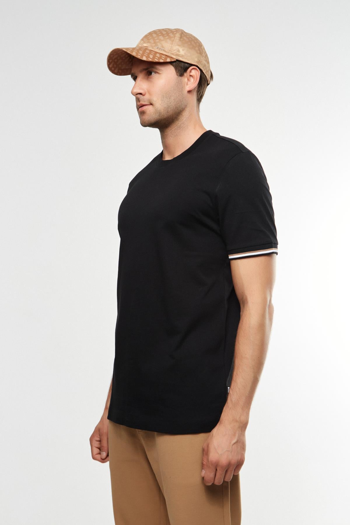 BossKol Detaylı Siyah Bisiklet Yaka T-shirt