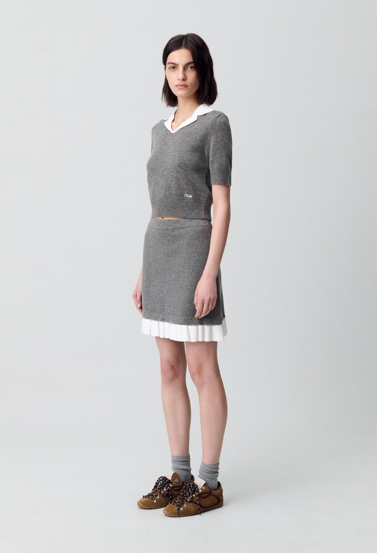 Claudie PierlotGri Pileli Triko Etek