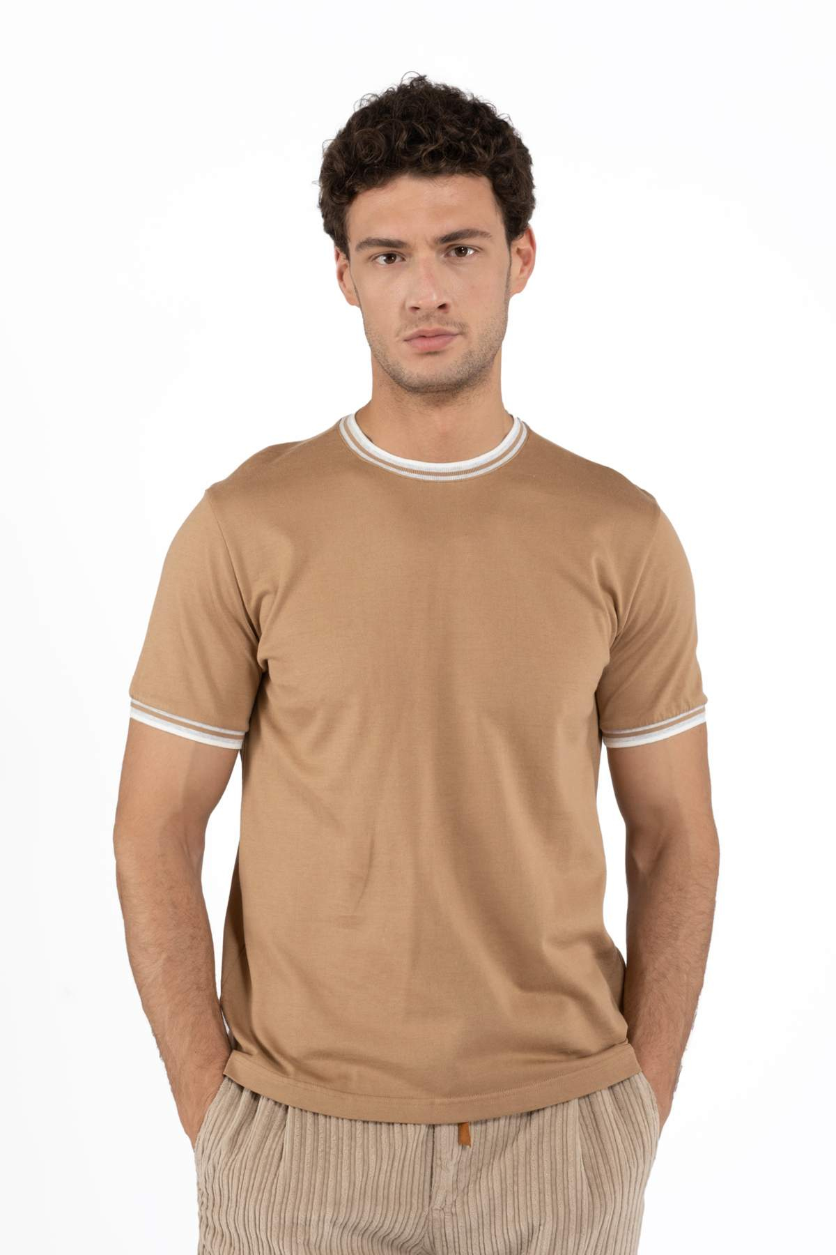 EleventyBisiklet Yaka Taba Triko T-shirt