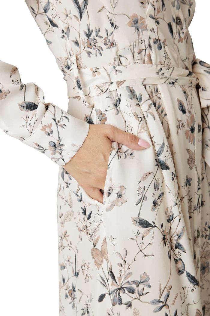 EleventyFloral Desenli Uzu İpek Elbise