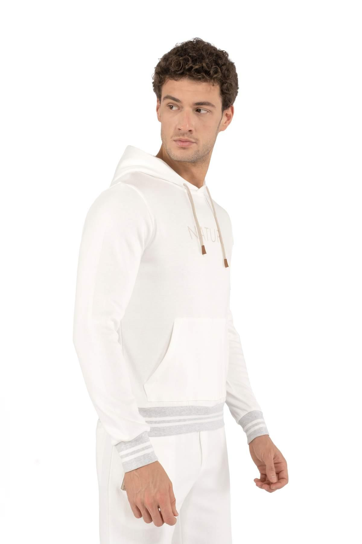 EleventyKapüşonlu Beyaz ''Nature'' Sweatshirt 
