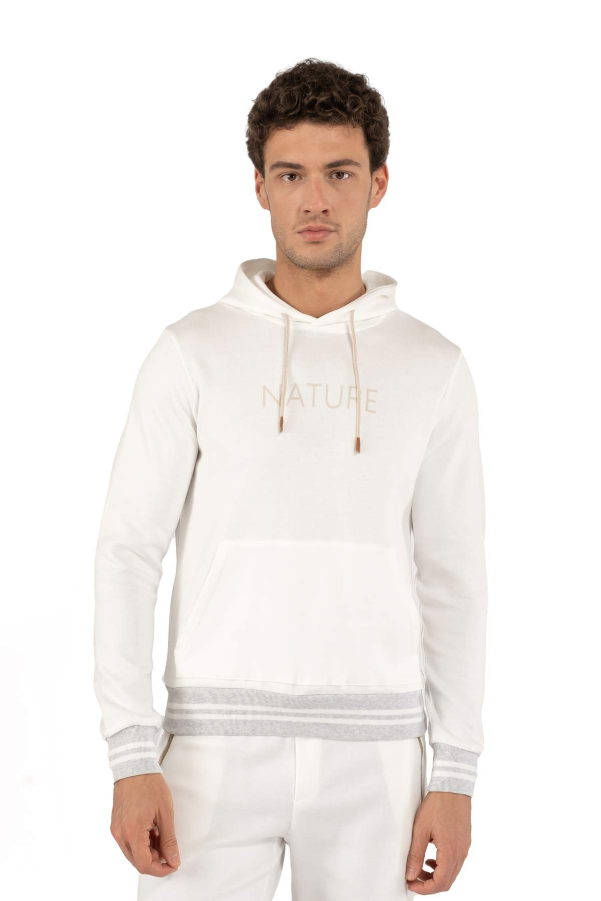 EleventyKapüşonlu Beyaz ''Nature'' Sweatshirt 